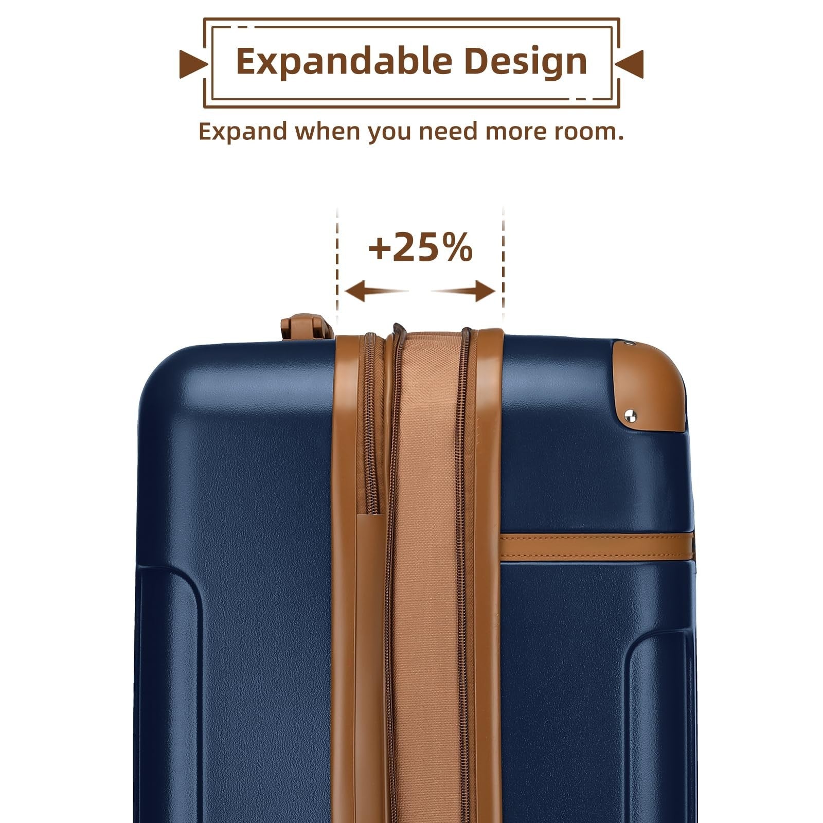 Expandable 3-Piece Carry-On Luggage Set, Navy - Airline Approved, 360° Spinner W1
