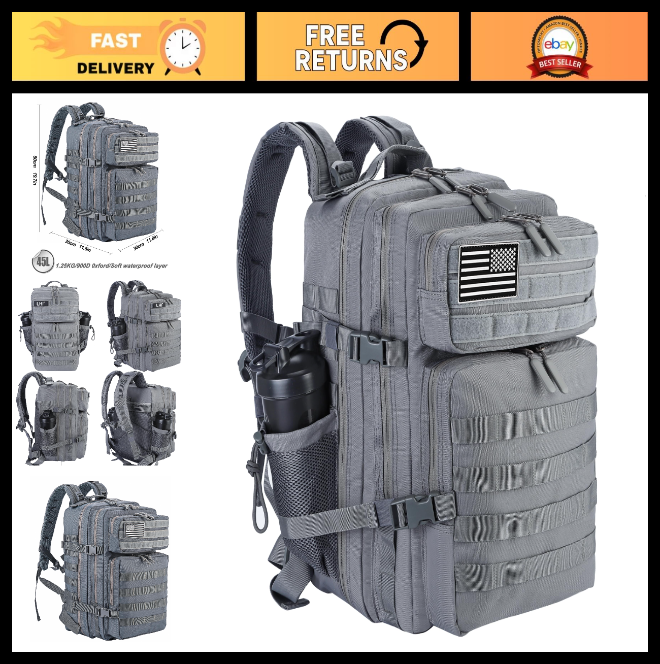 45L Military Tactical Backpack   3 Day Assault Pack Rucksack with Molle System  0