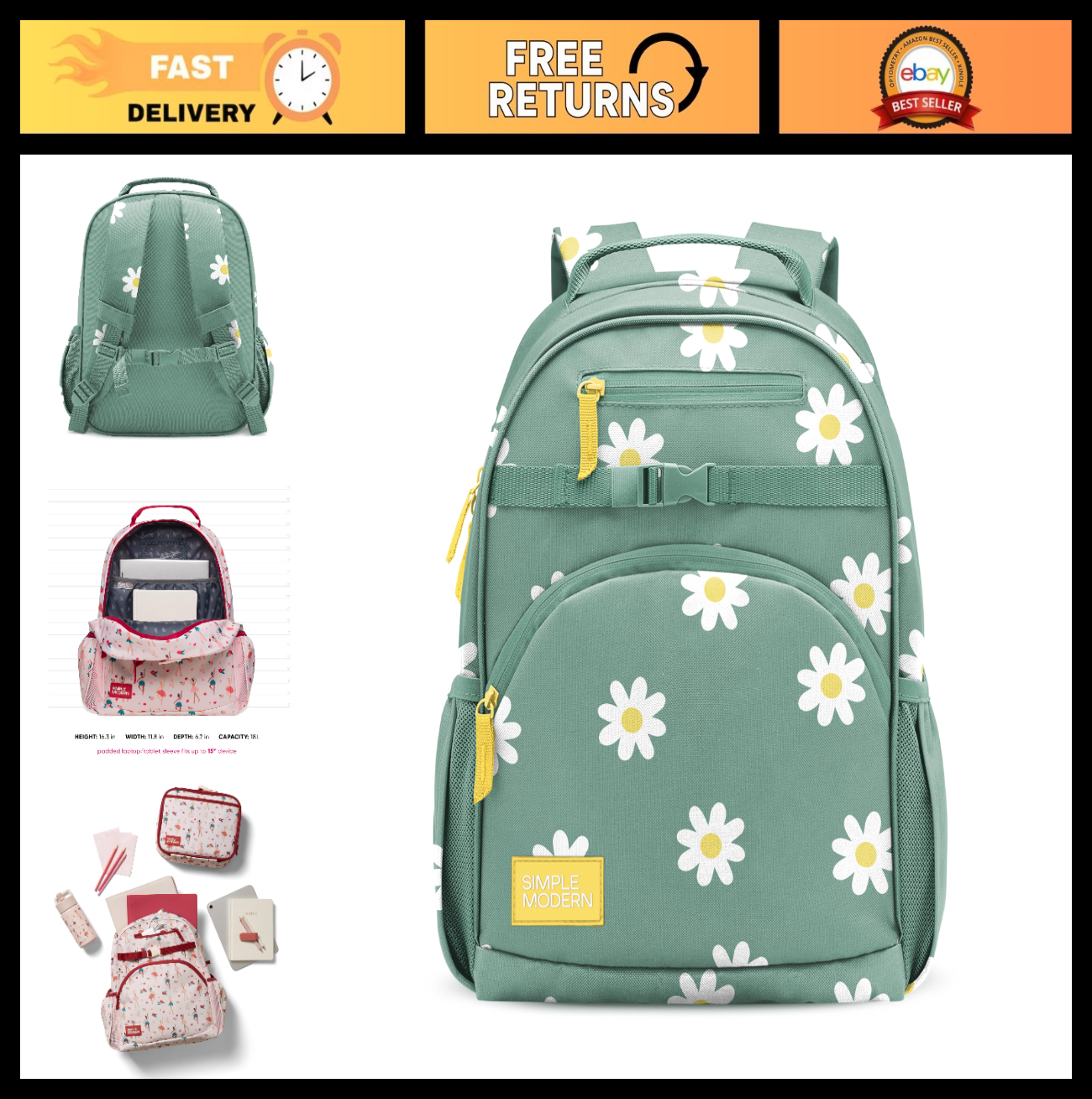 Kids Floral Backpack for School, 18L Capacity, Girls & Boys, Durable & Stylish0