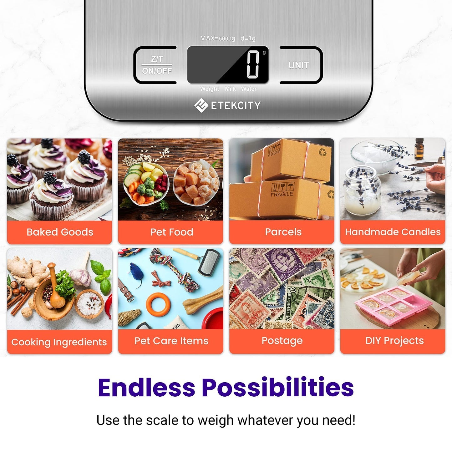 Digital Kitchen Scale   11lb Capacity, Grams/Ounces, Tare Function, Stainless St9