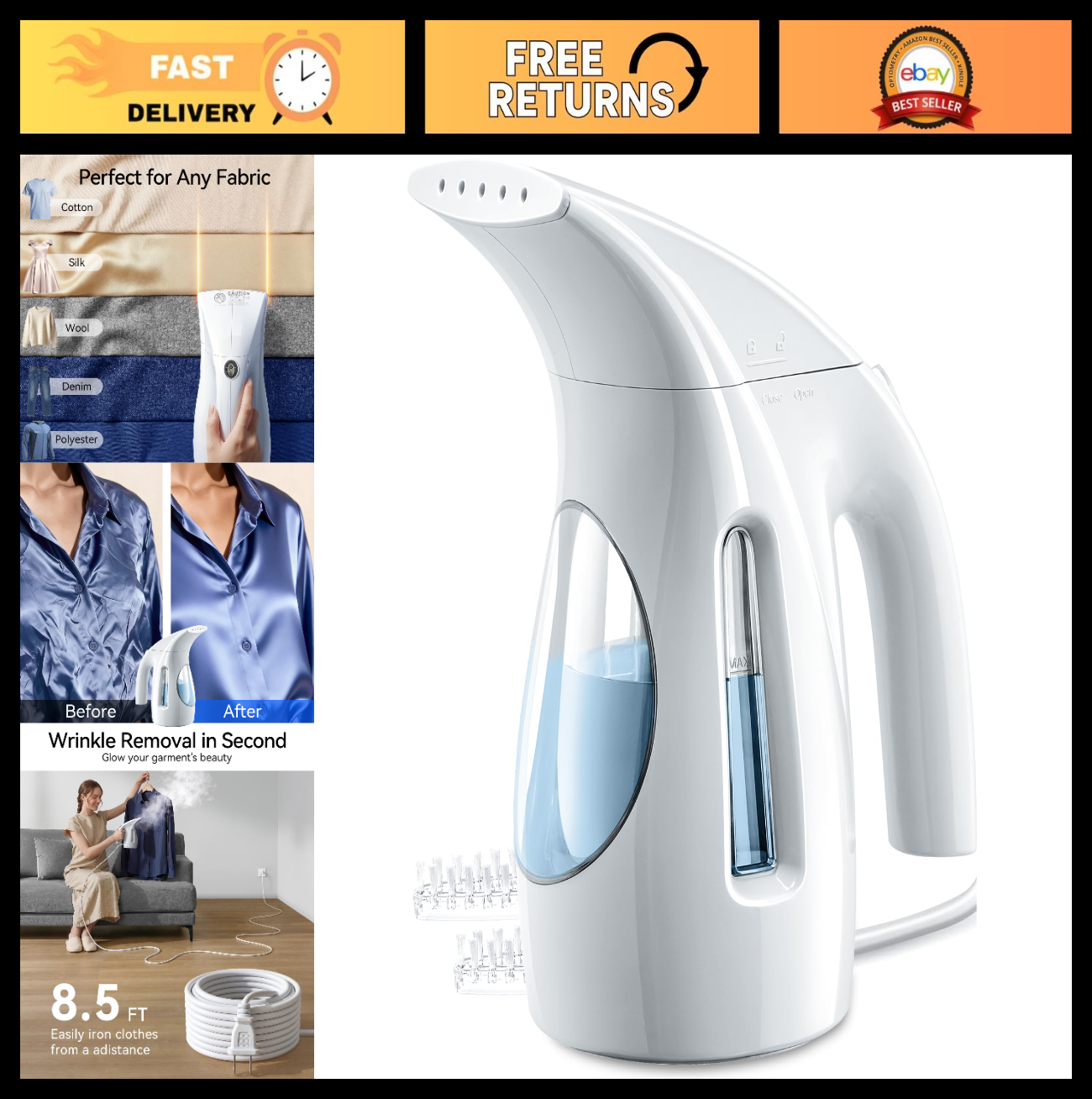 Portable Handheld Clothes Steamer, 1100W Fast Heat, 300ml Capacity, No Leak, Tra0