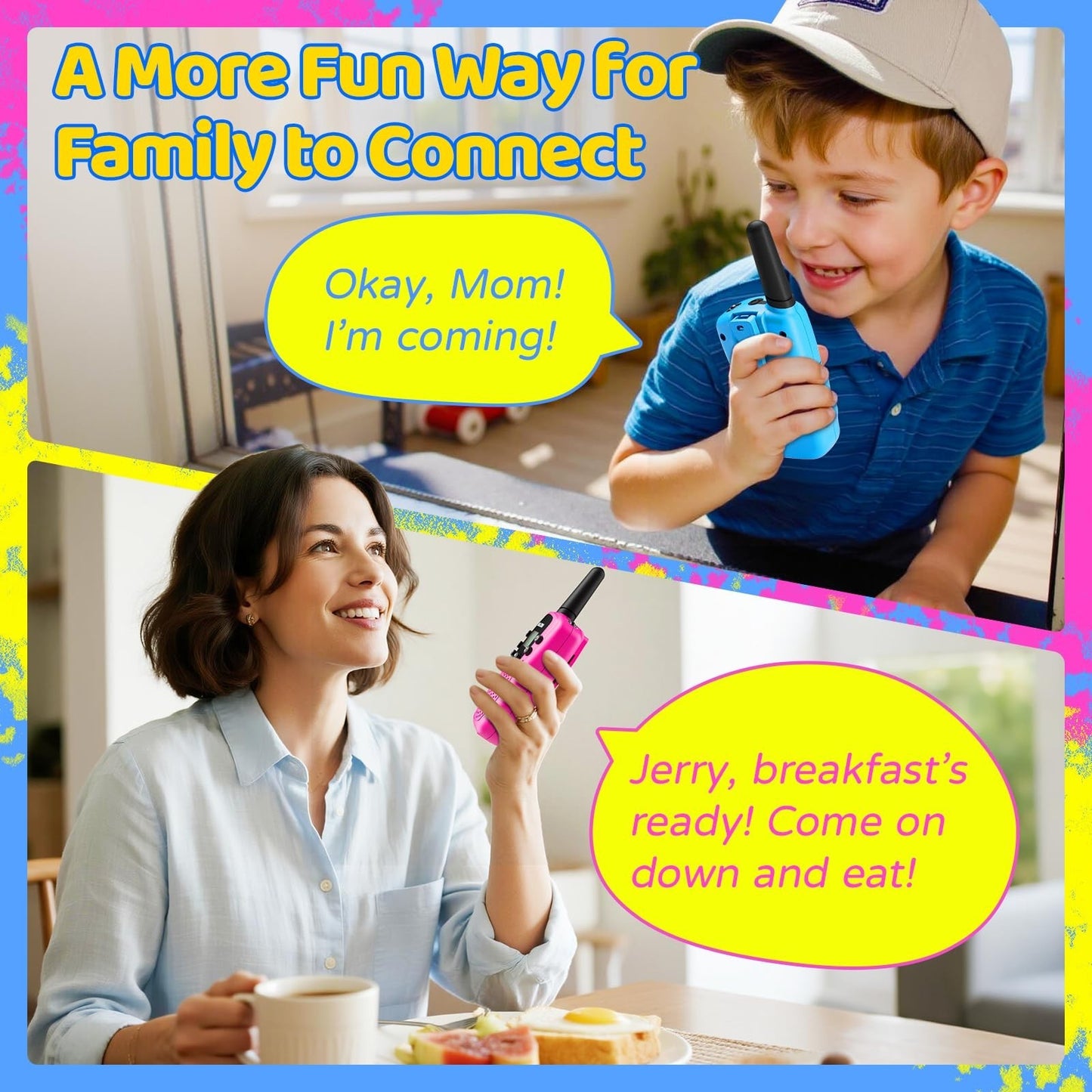 Rechargeable Walkie Talkies for Kids, 2000mAh, 2 Way Radios for Outdoor Fun, Age4
