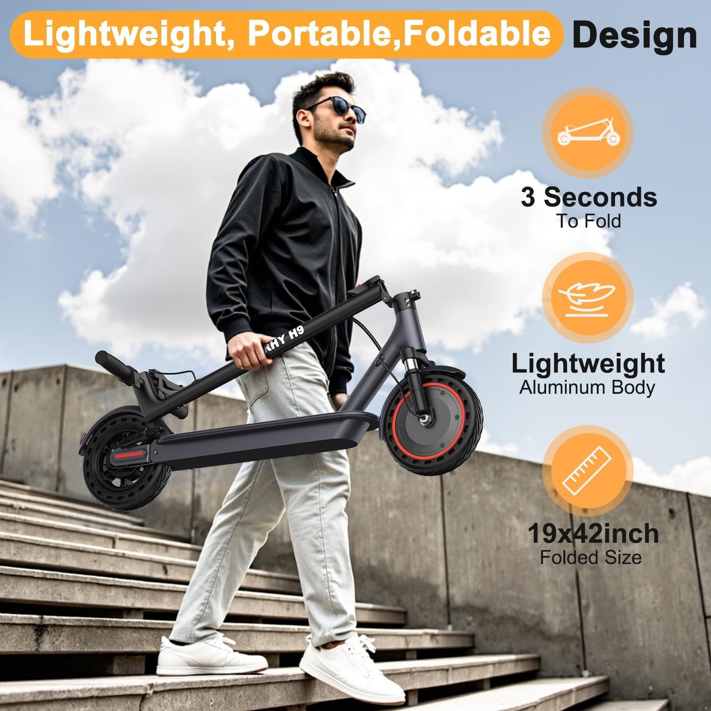 Powerful Electric Scooter 500W/350W Motor, 19MPH Speed, 16-27 Mile Range, Foldin5