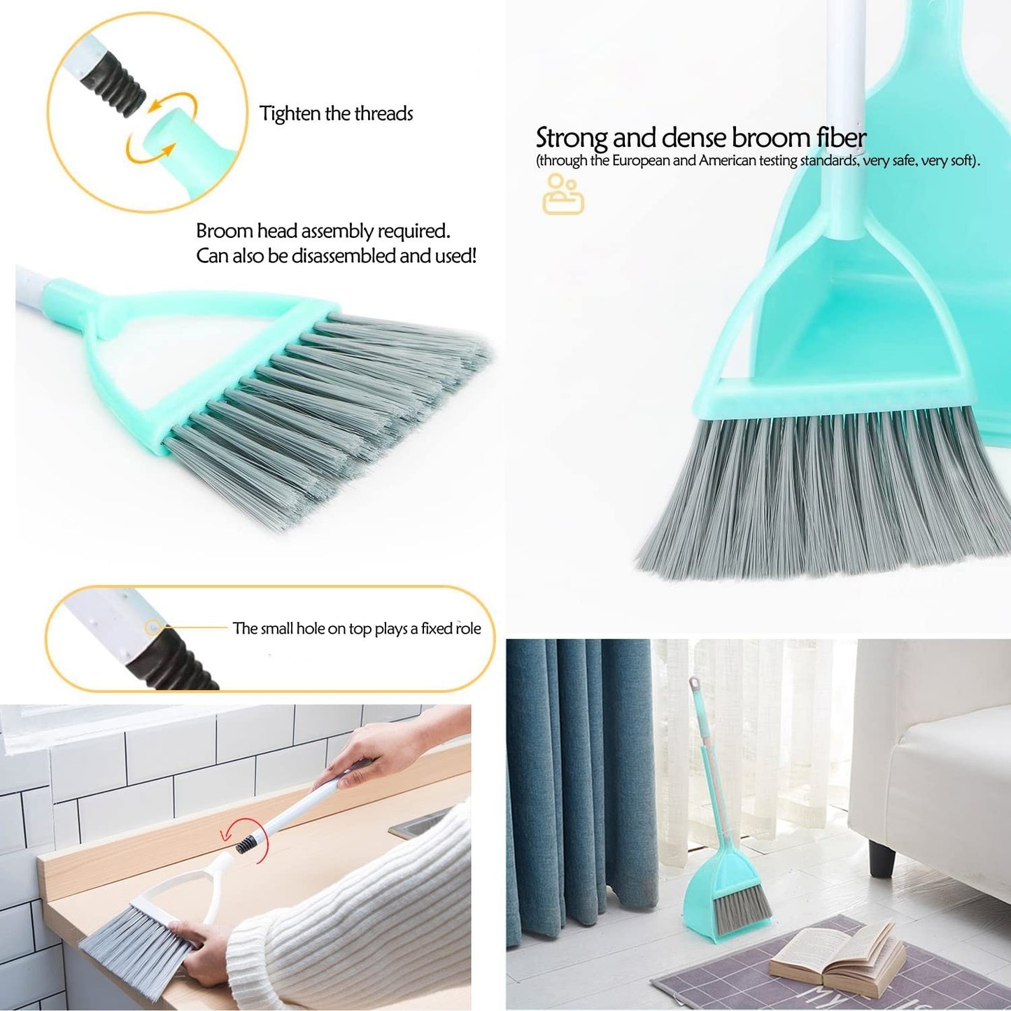 7 Pack Kids Cleaning Set - Housekeeping Tools, Mop, Broom, Apron, Duster, Role P3