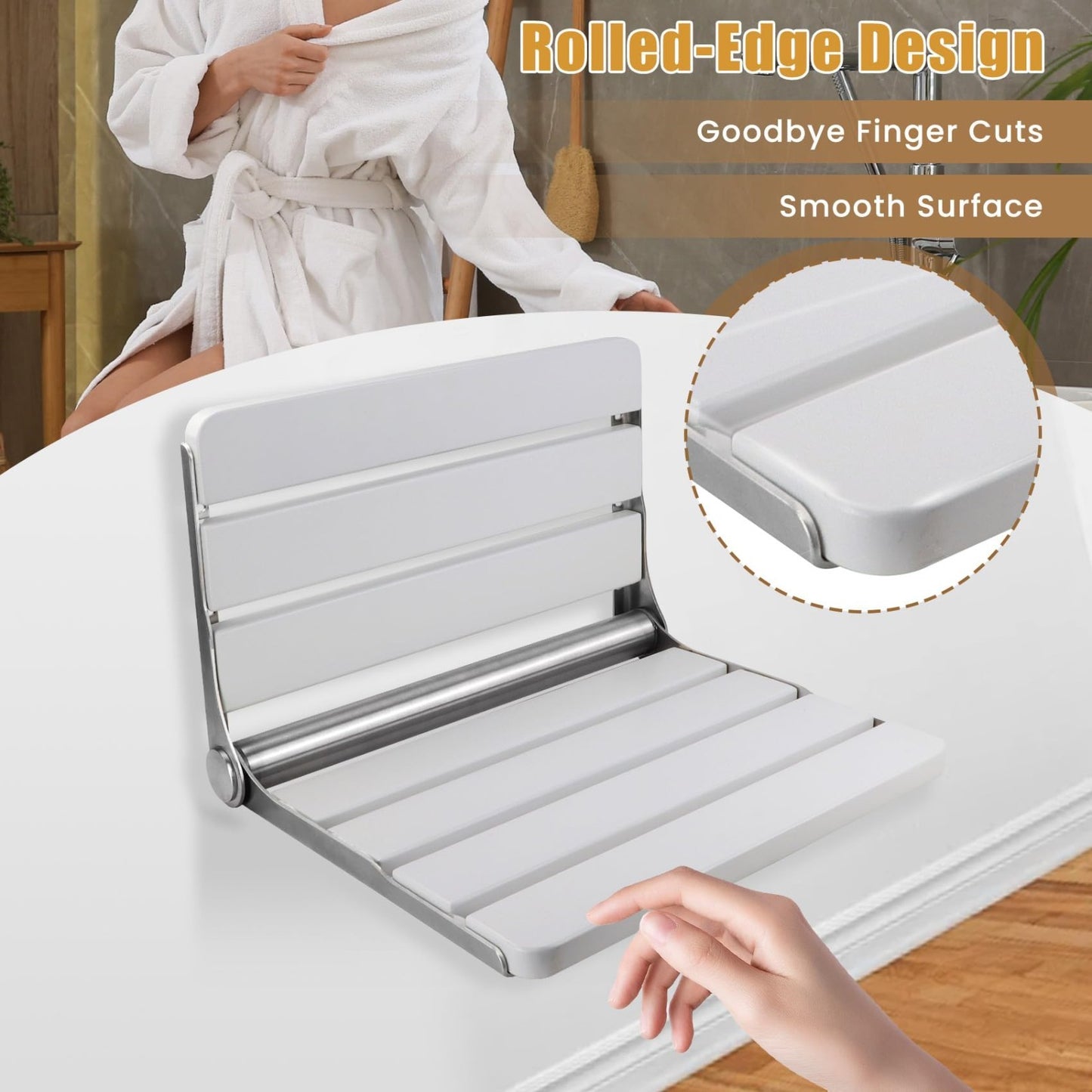 16" Teak Folding Shower Seat Wall Mounted   Space Saving Bench for Seniors, 400l5