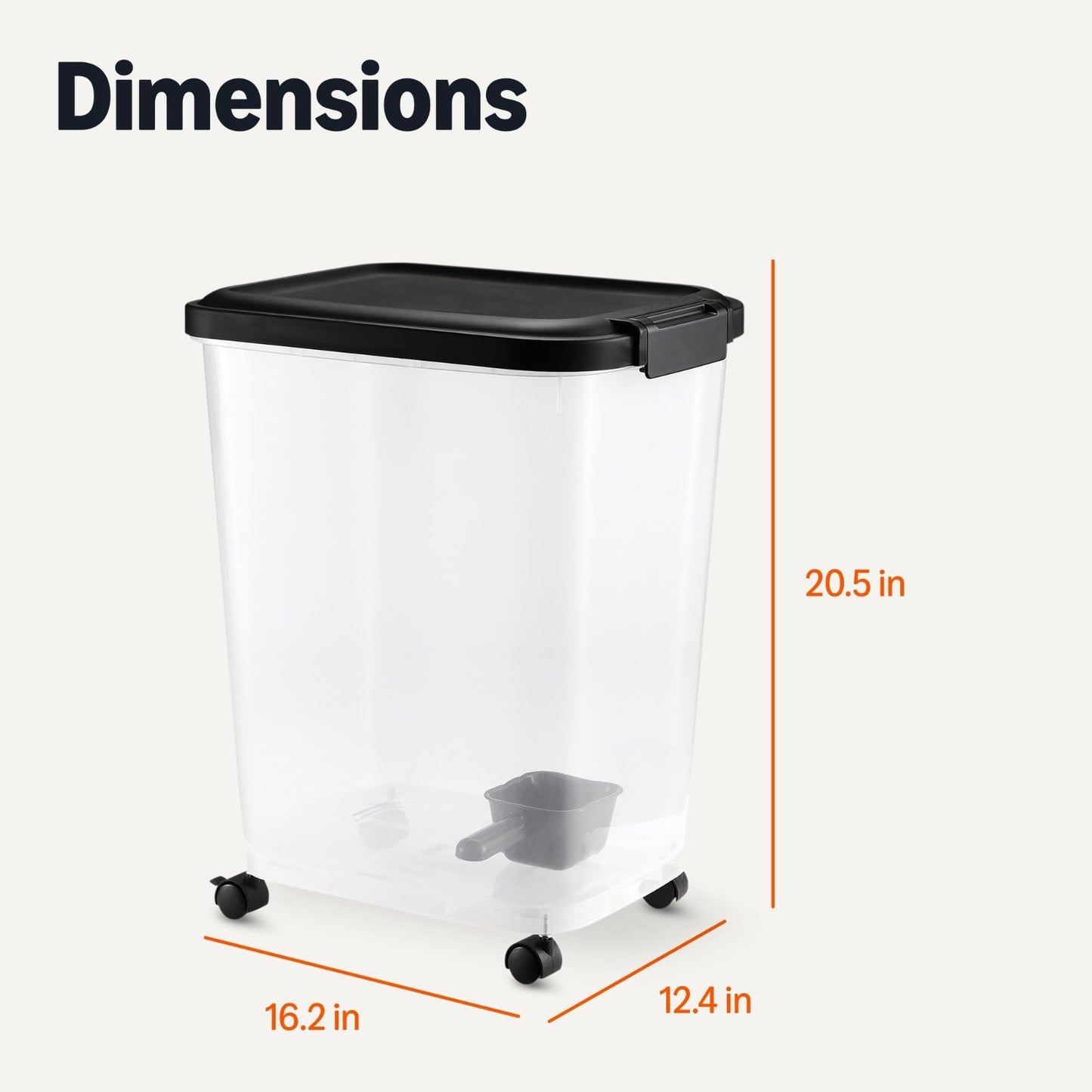 Pet Food Storage Container with Wheels, BPA-Free, 30lbs Capacity, Detachable Sco5