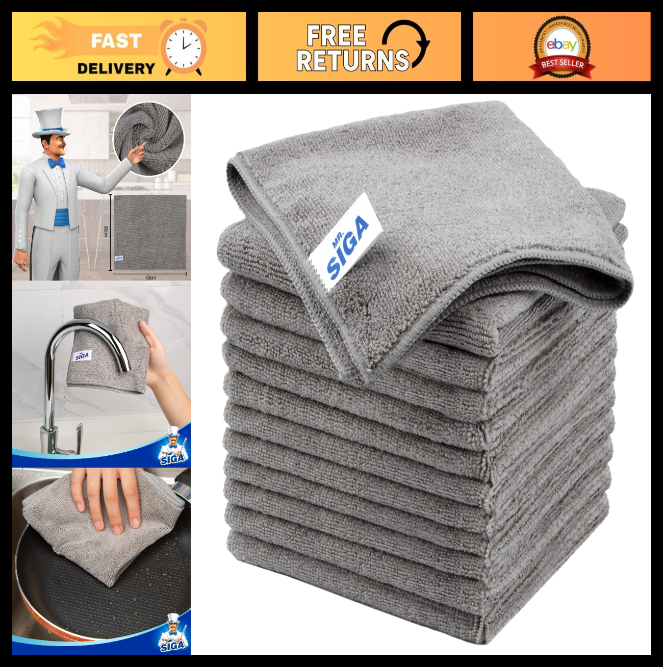 Streak-Free Microfiber Cleaning Cloths - 12 Pack, Ultra-Absorbent Towels for Hom0
