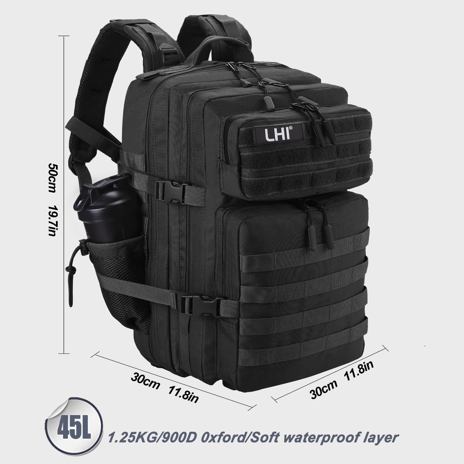 45L Military Tactical Backpack, 3 Day Assault Pack, Large Rucksack with Shoe Com4