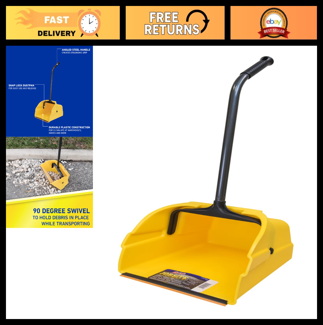 Jumbo Dustpan with Handle - Heavy-Duty Debris Pan for Industrial Cleaning, Trash0