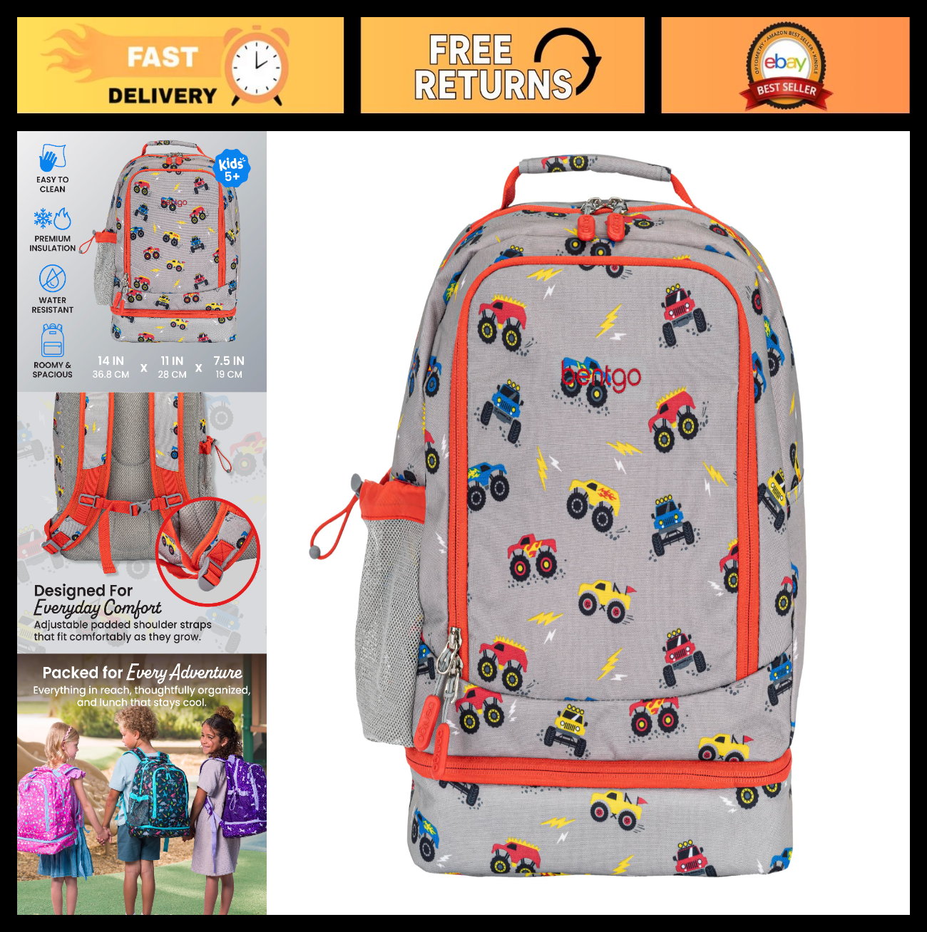 Kids 2 in 1 Backpack & Insulated Lunch Bag Set with Padded Straps   Durable & St0