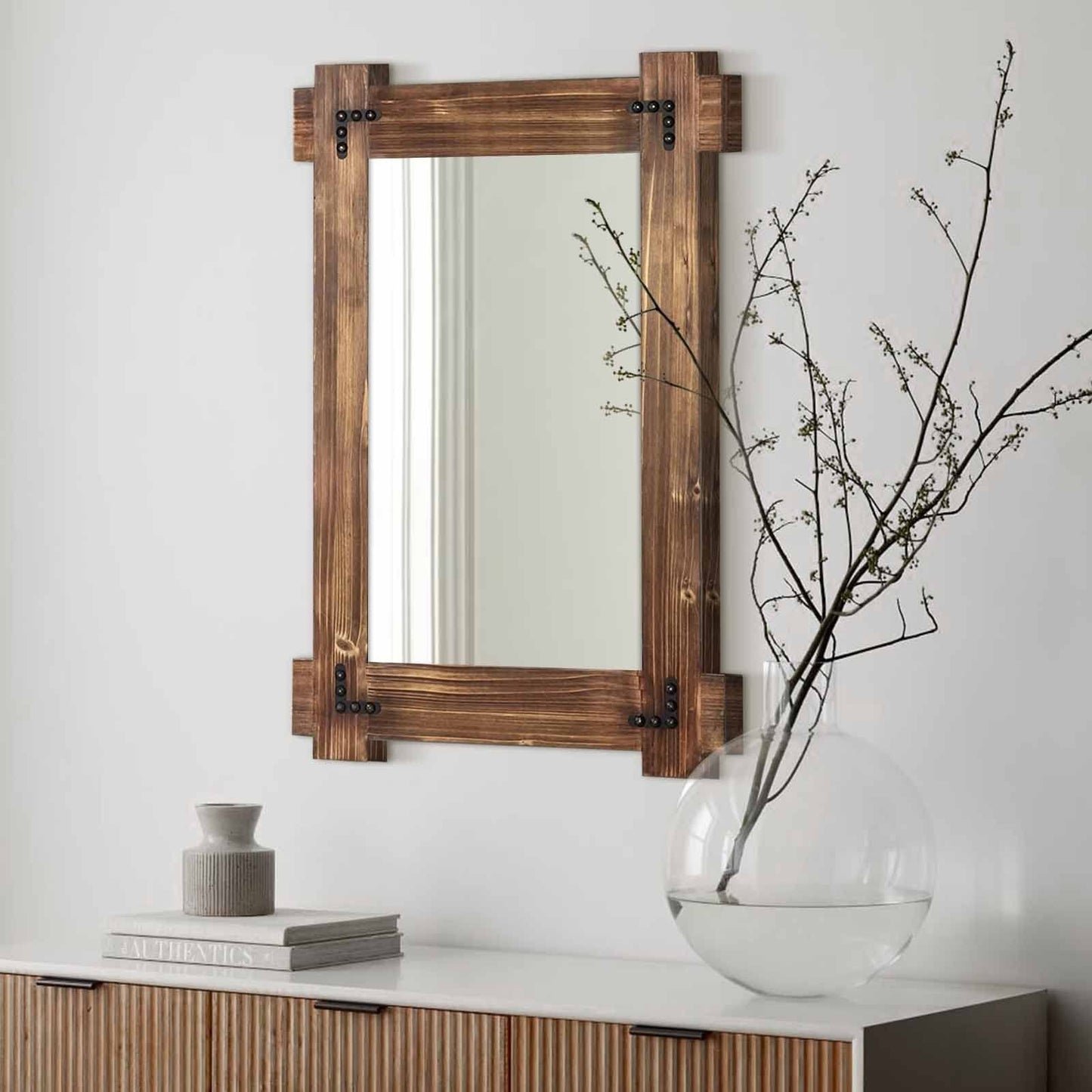 Rustic Wood Bathroom Mirror - Farmhouse Wall-Mounted Vanity Mirror 30x200