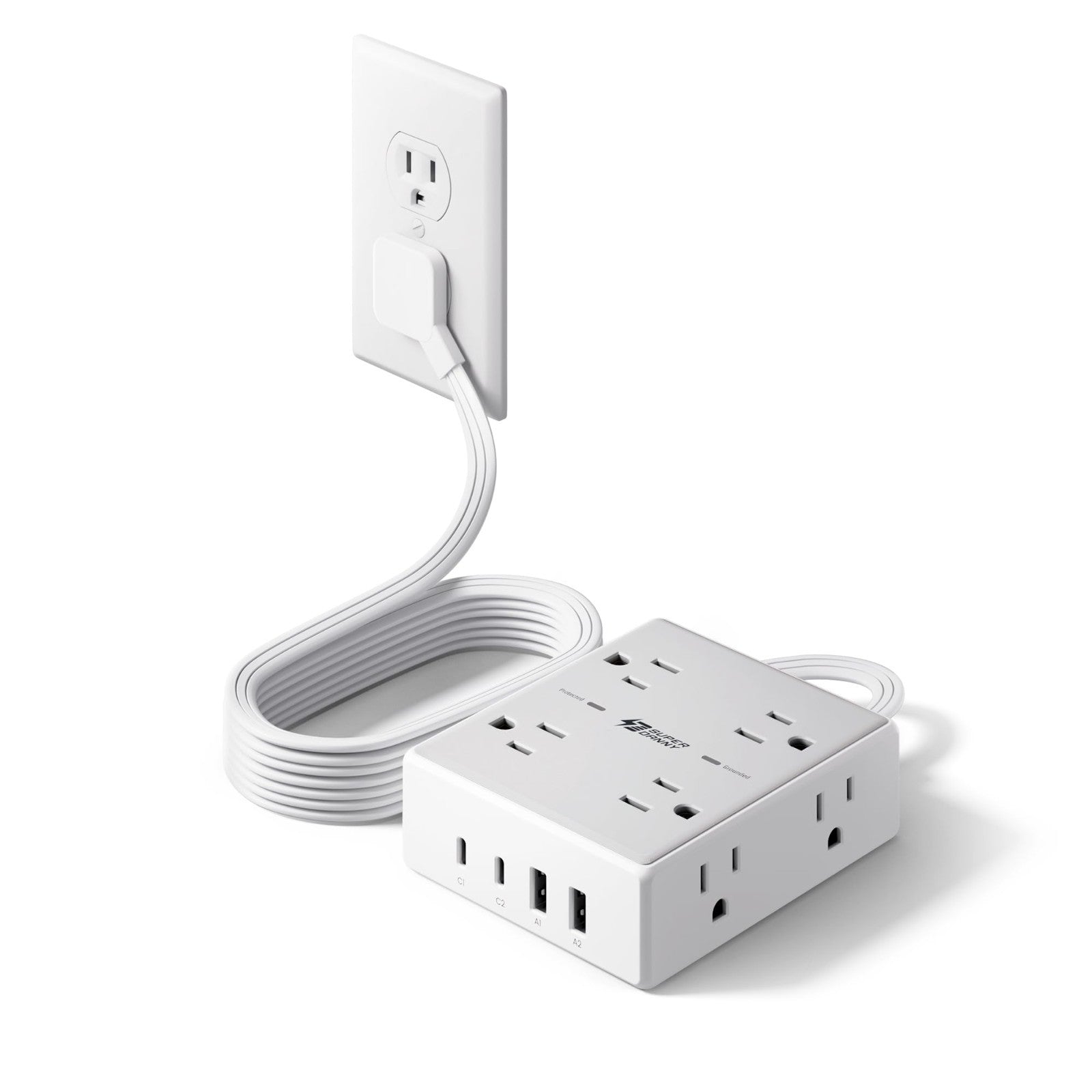Flat Plug Surge Protector Power Strip with 6ft Extension Cord   6 Outlets, 2 USB1