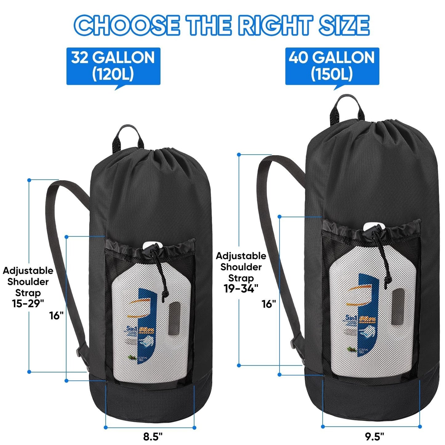 120L Large Laundry Backpack Bag - Durable 900D Oxford Fabric, Mesh Pockets, Idea2