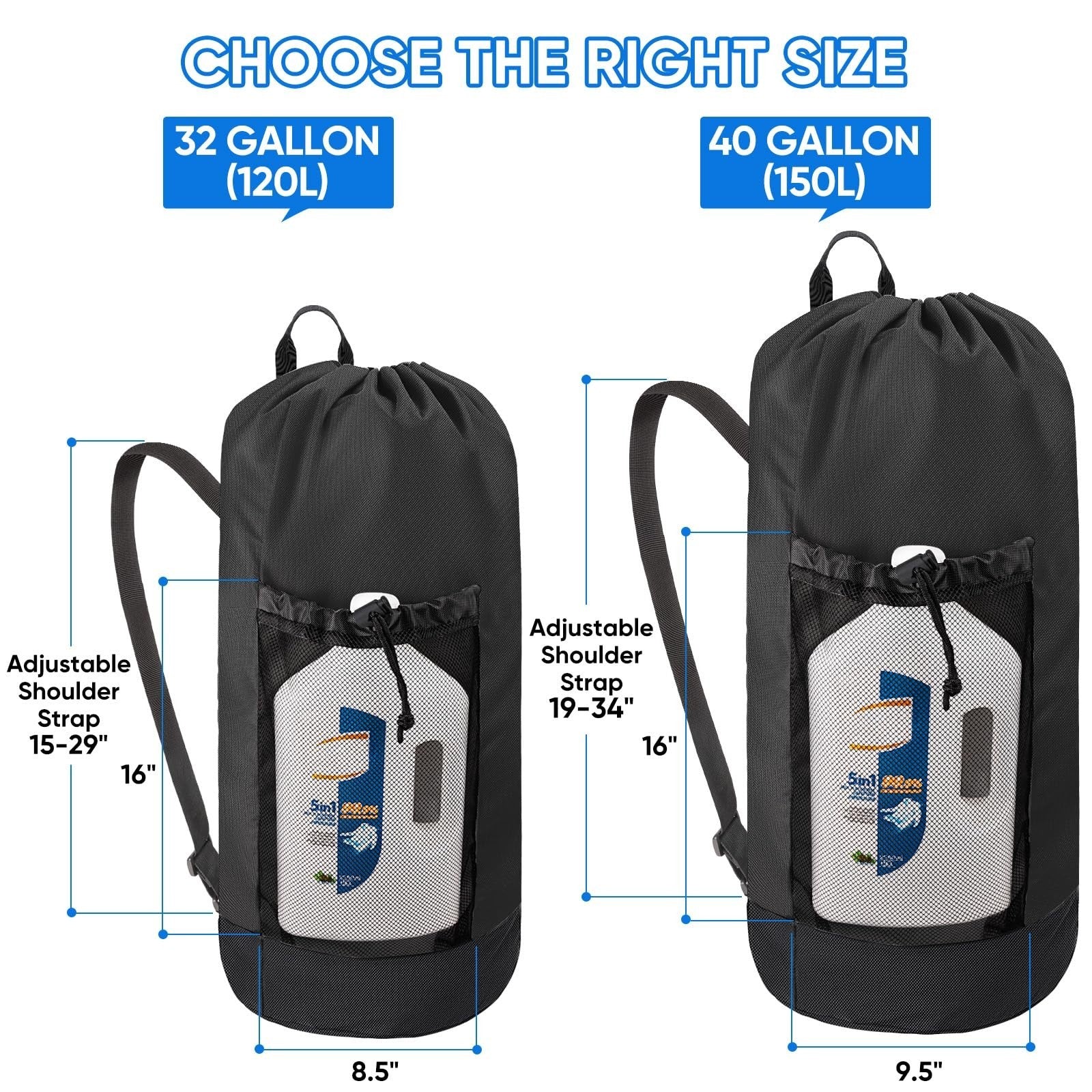 120L Large Laundry Backpack Bag - Durable 900D Oxford Fabric, Mesh Pockets, Idea2