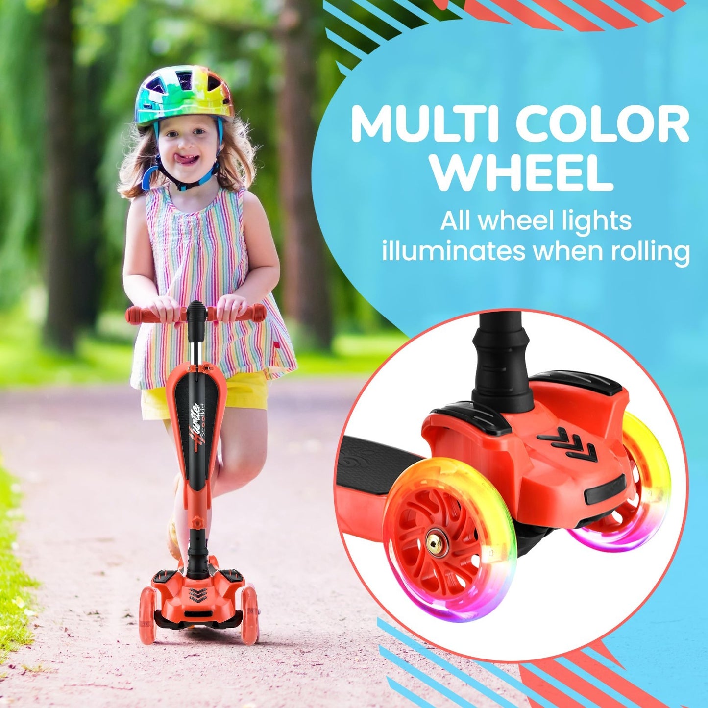 3-Wheeled Kids Scooter with LED Lights, Adjustable Handlebar, Foldable Seat - Si5