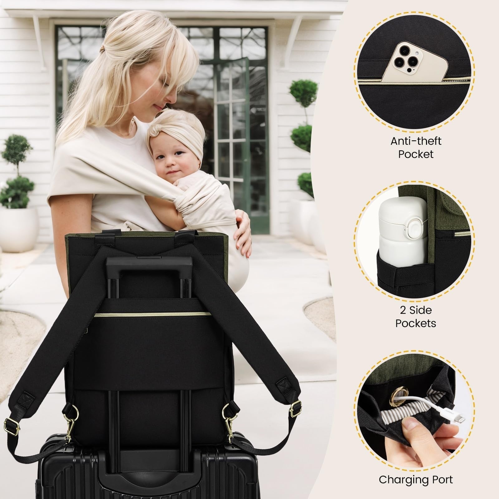 Stylish Diaper Bag Backpack & Tote with Insulated Pockets & Changing Pad5