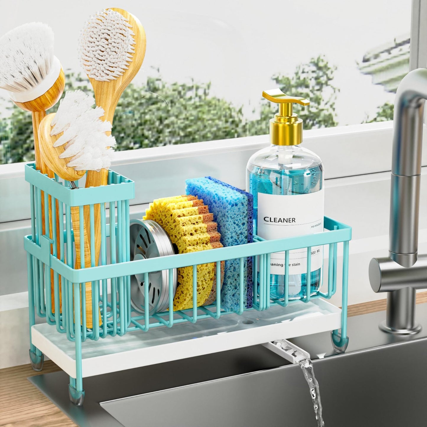 Kitchen Sink Caddy Organizer   Rustproof 304 Stainless Steel Sponge Holder, Turq1