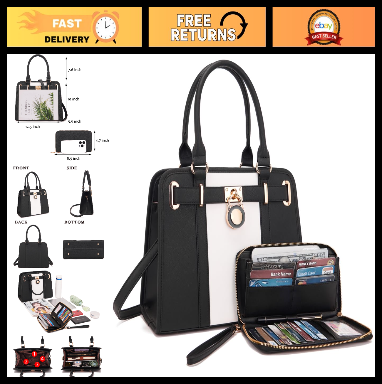 Stylish Women's Structured Satchel Tote Handbag Set with RFID Wallet - Fashionab0