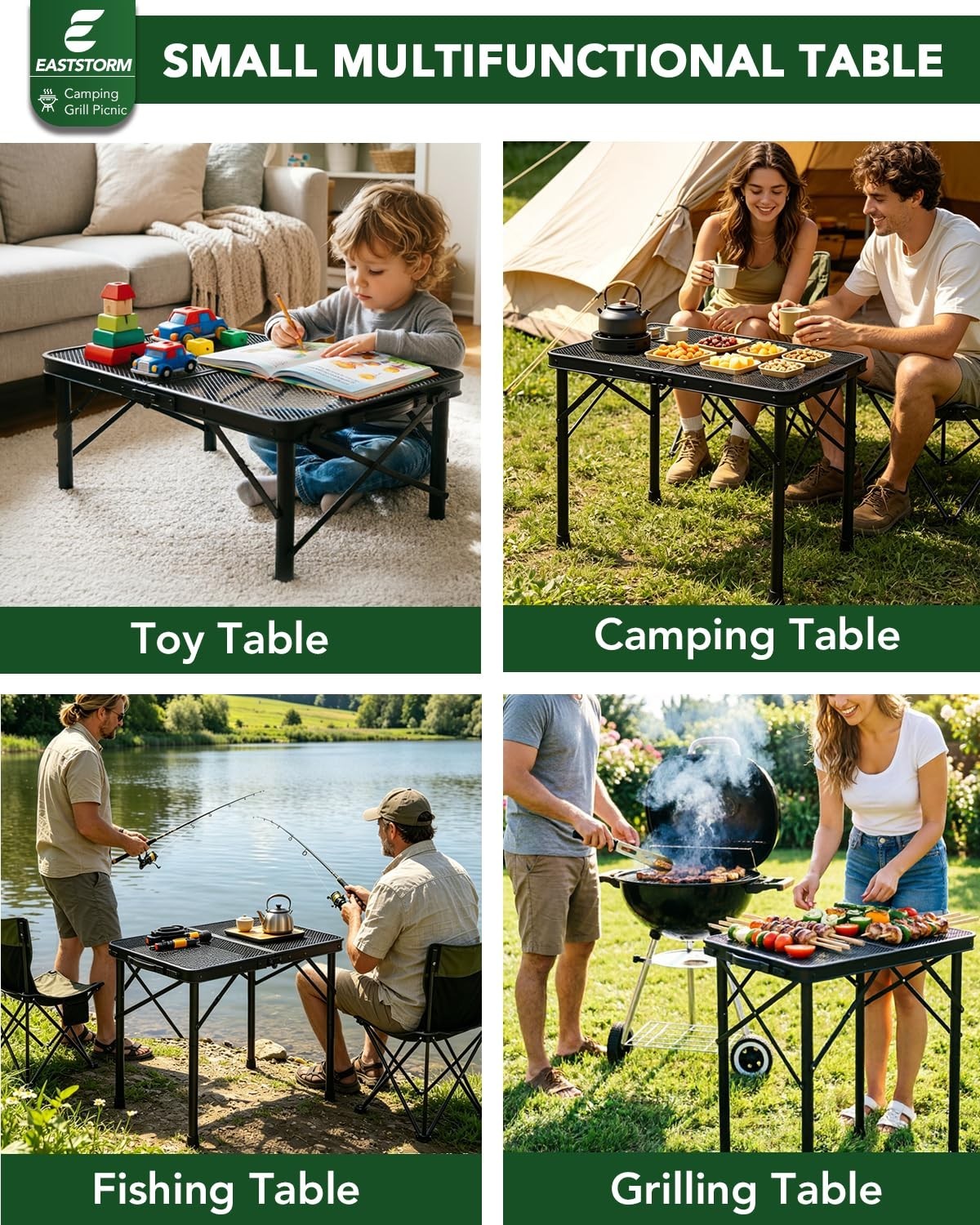 Compact Folding Table with Carry Handle, Adjustable Height 10.6–22 in, Portable7