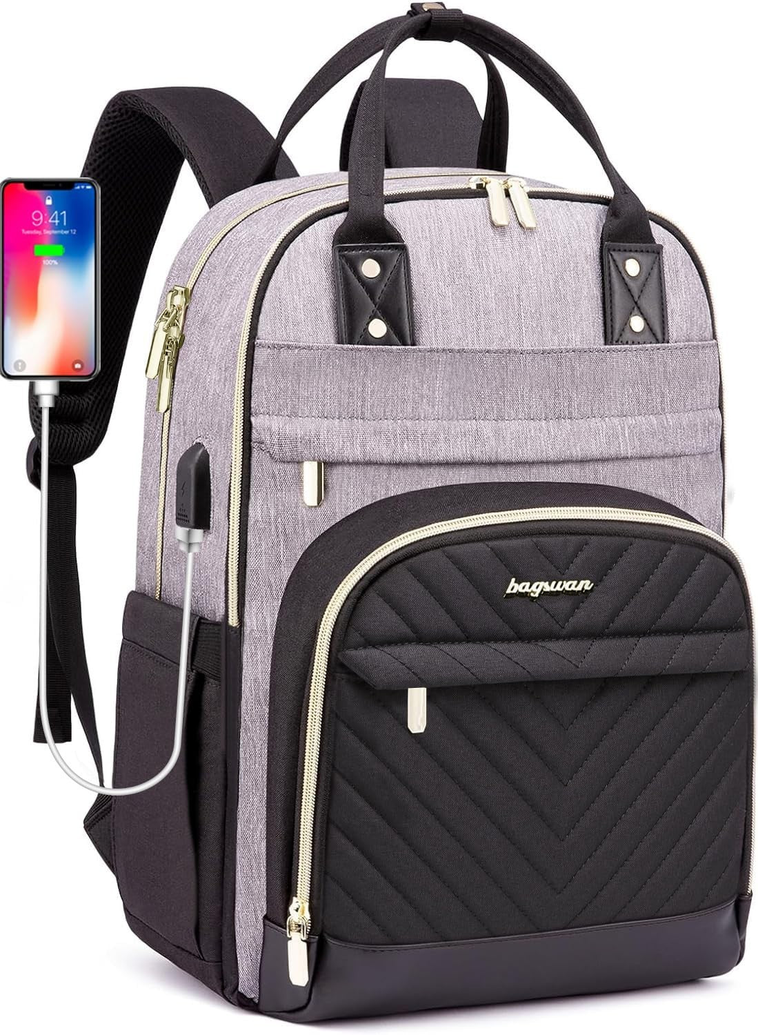 Stylish Anti Theft Laptop Backpack for 15.6" Laptops, Waterproof Travel Bag, Gre1