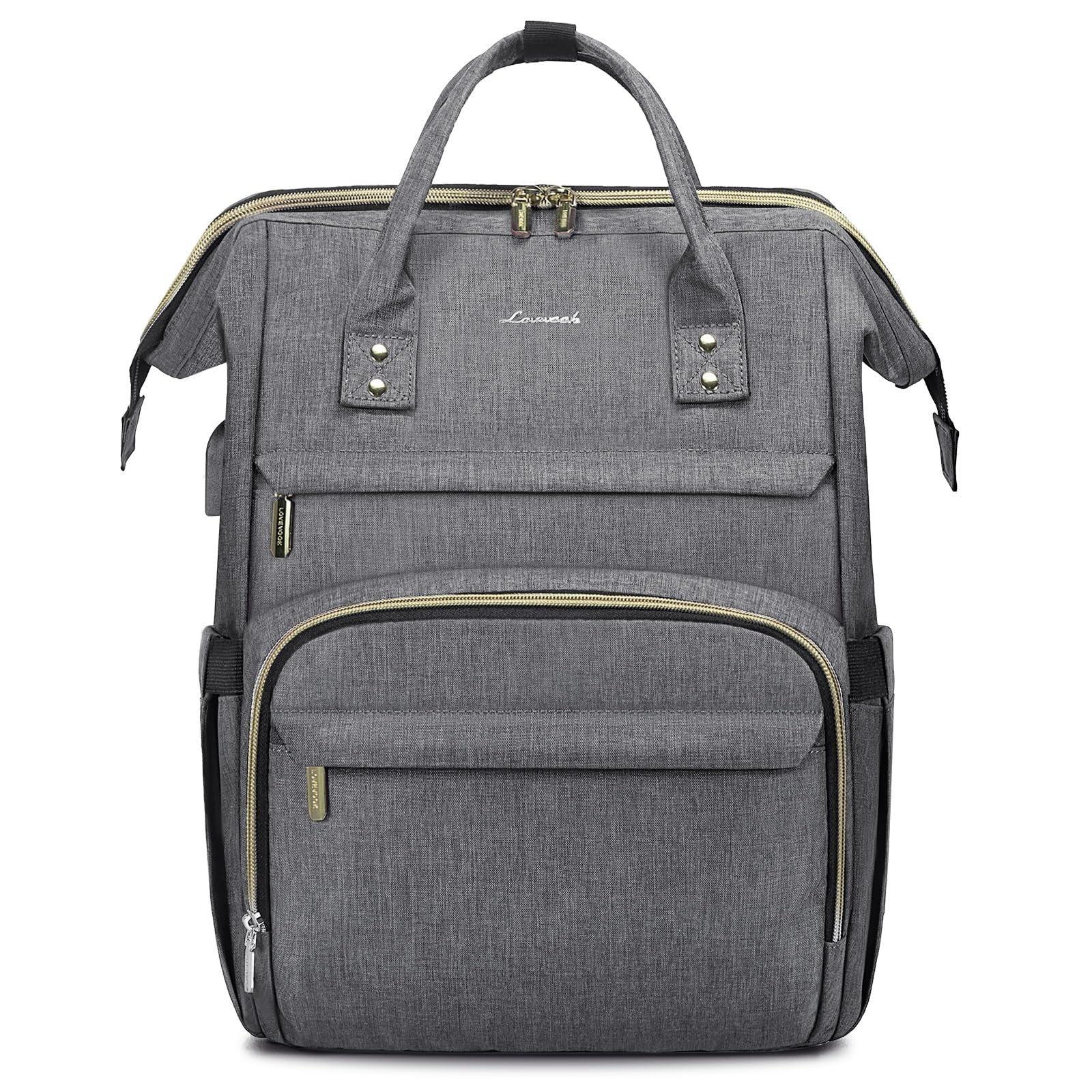 Stylish 18" Laptop Backpack for Women   Waterproof Travel Bag with USB Port, Gre1