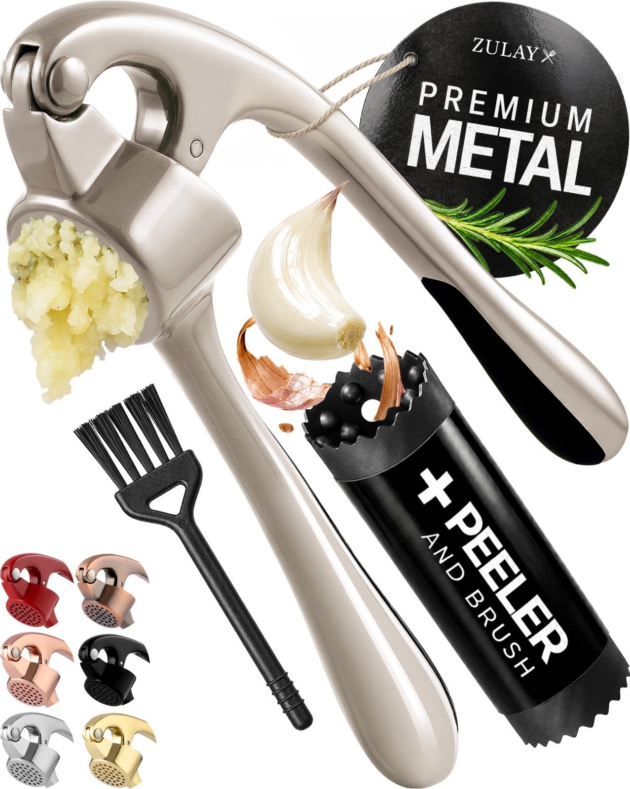 Premium Garlic Press Set   Rust Proof Mincer Tool, Easy Squeeze, Ergonomic Handl1