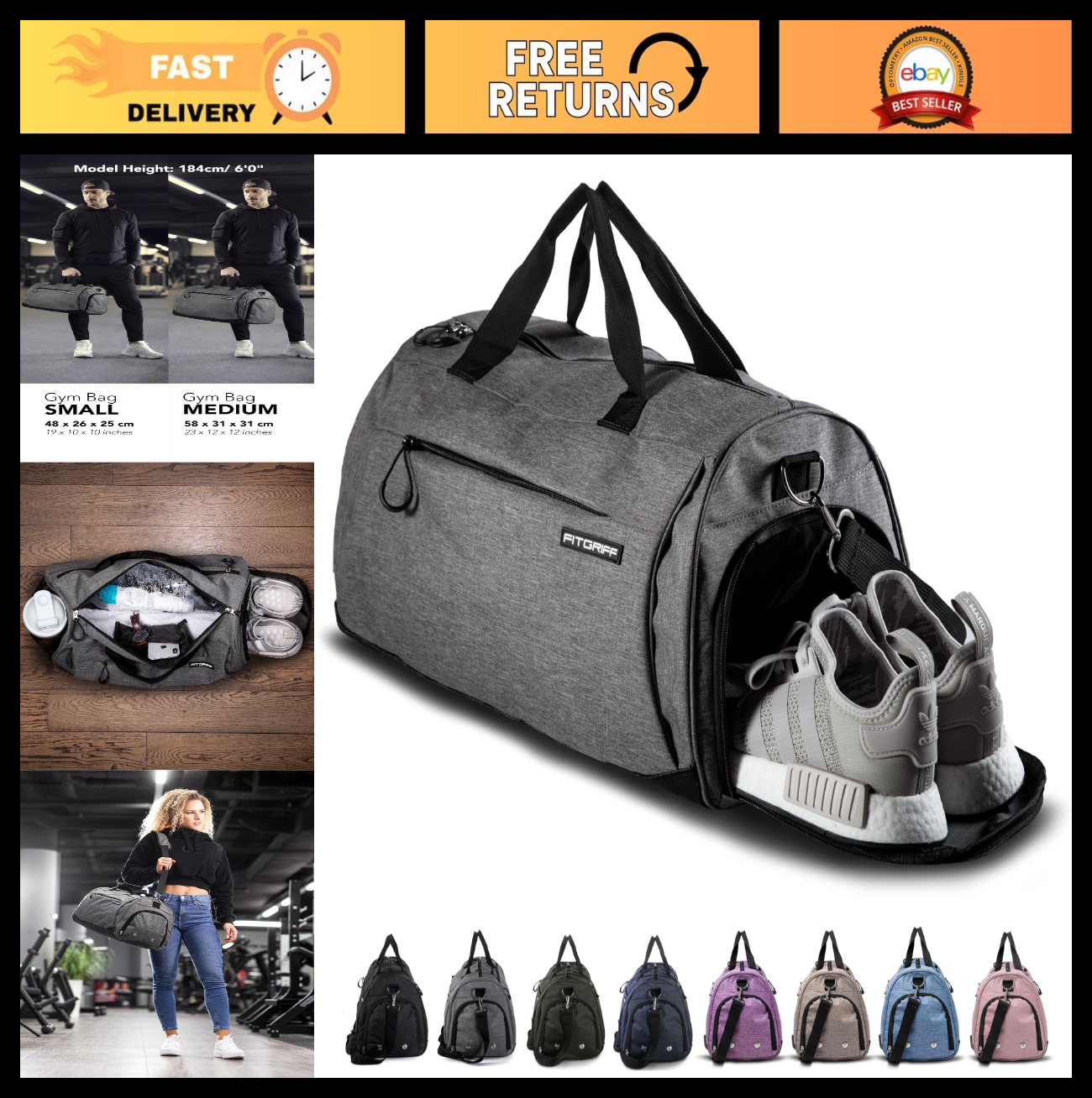 Gym Duffle Bag with Shoe & Wet Compartment - Travel, Sports, Fitness, Workout0