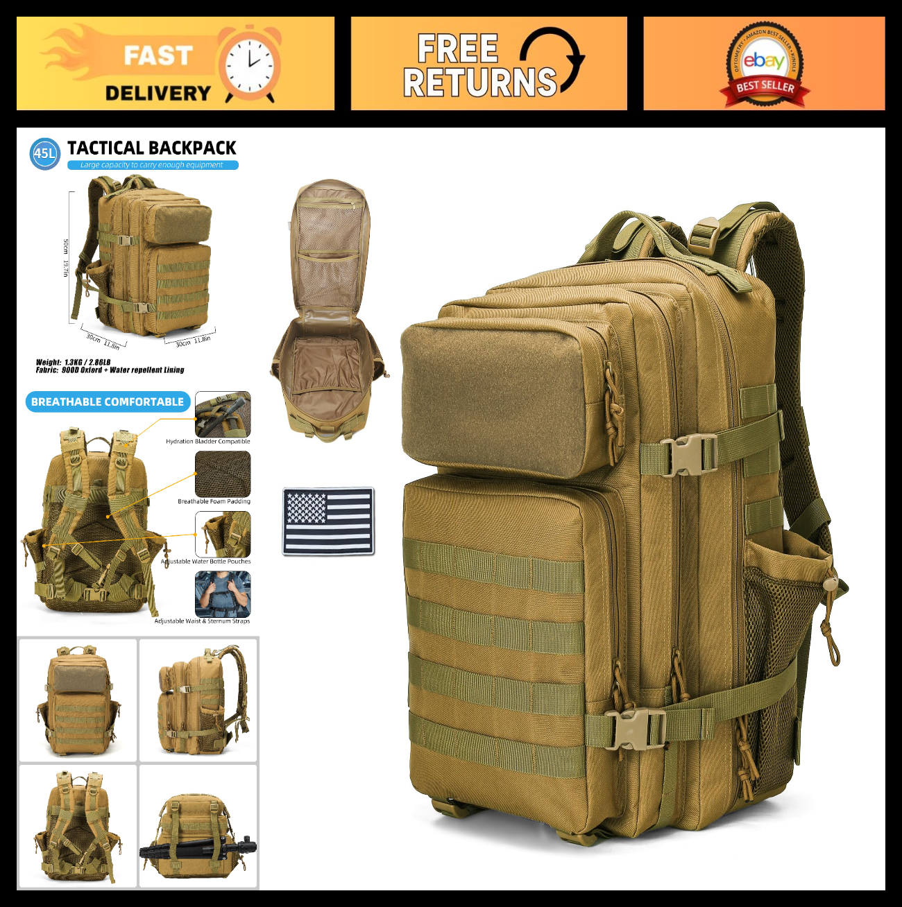 Tactical Military Backpack Molle 3 Day Assault Rucksack 25 45L for Men & Women0