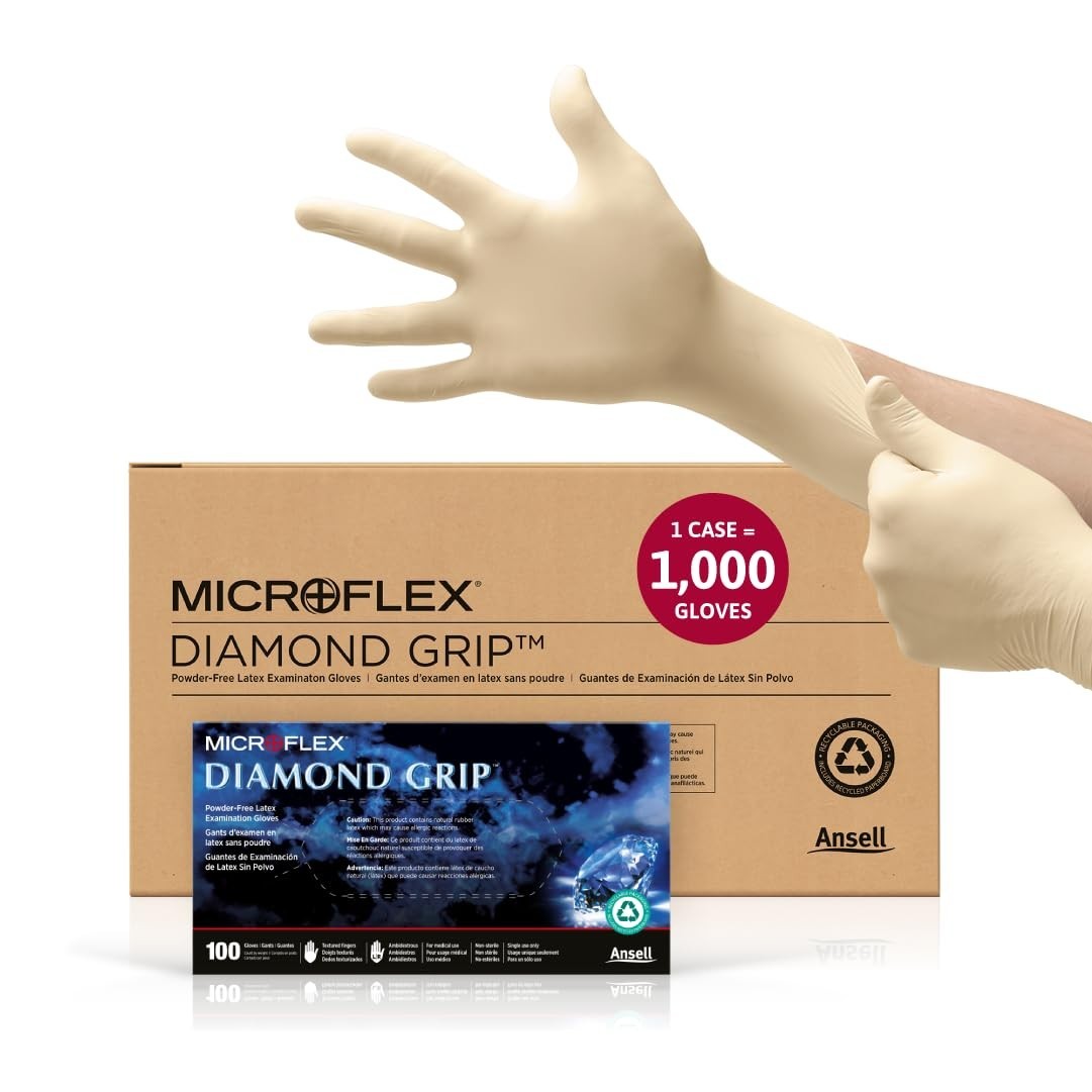 Disposable Latex Gloves - Large, Diamond Grip for Automotive & Healthcare - 10001