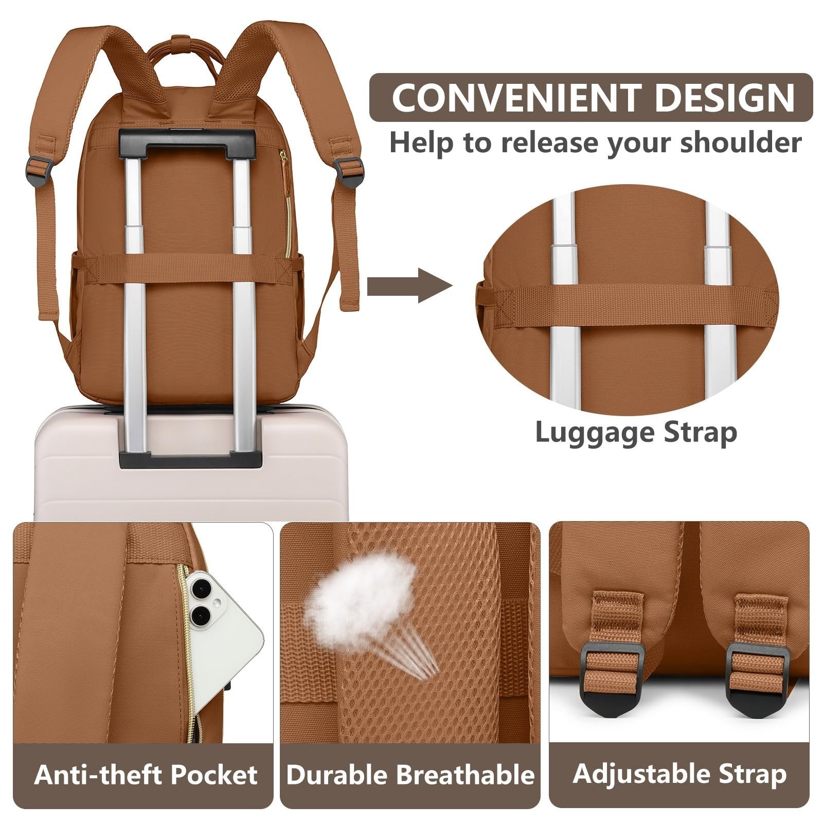 Stylish 15.6" Laptop Backpack for Women   Waterproof Travel Bookbag with USB Cha4