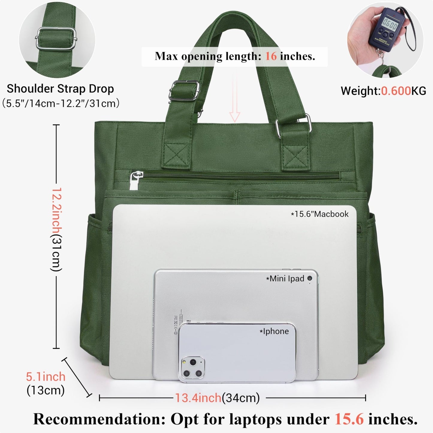 Waterproof Canvas Tote Bag - Multi Pocket Shoulder Bag for Work, School, Travel3
