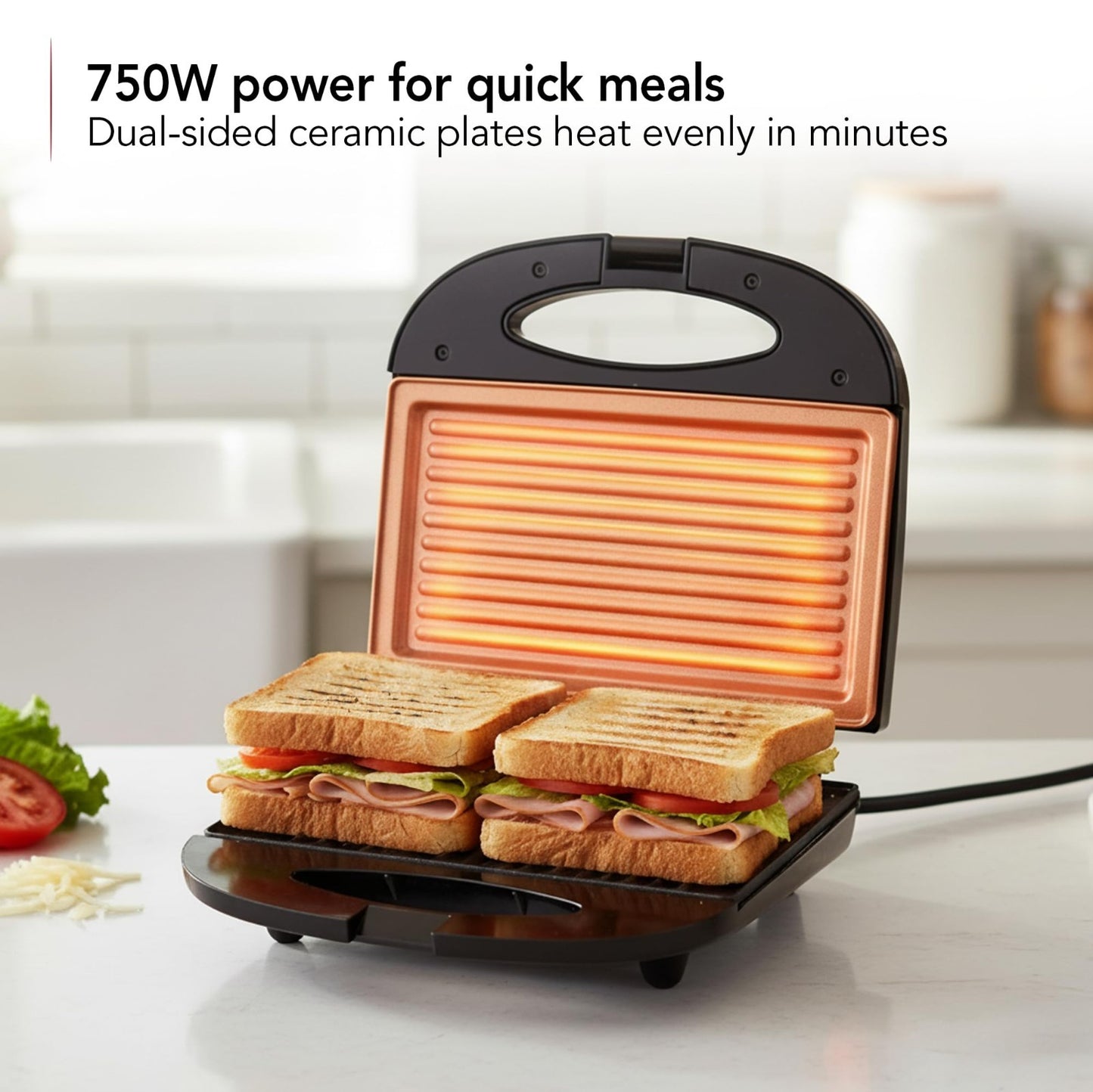 Compact Electric Panini Press Grill - Nonstick Plates, Thermostat Control, LED I4