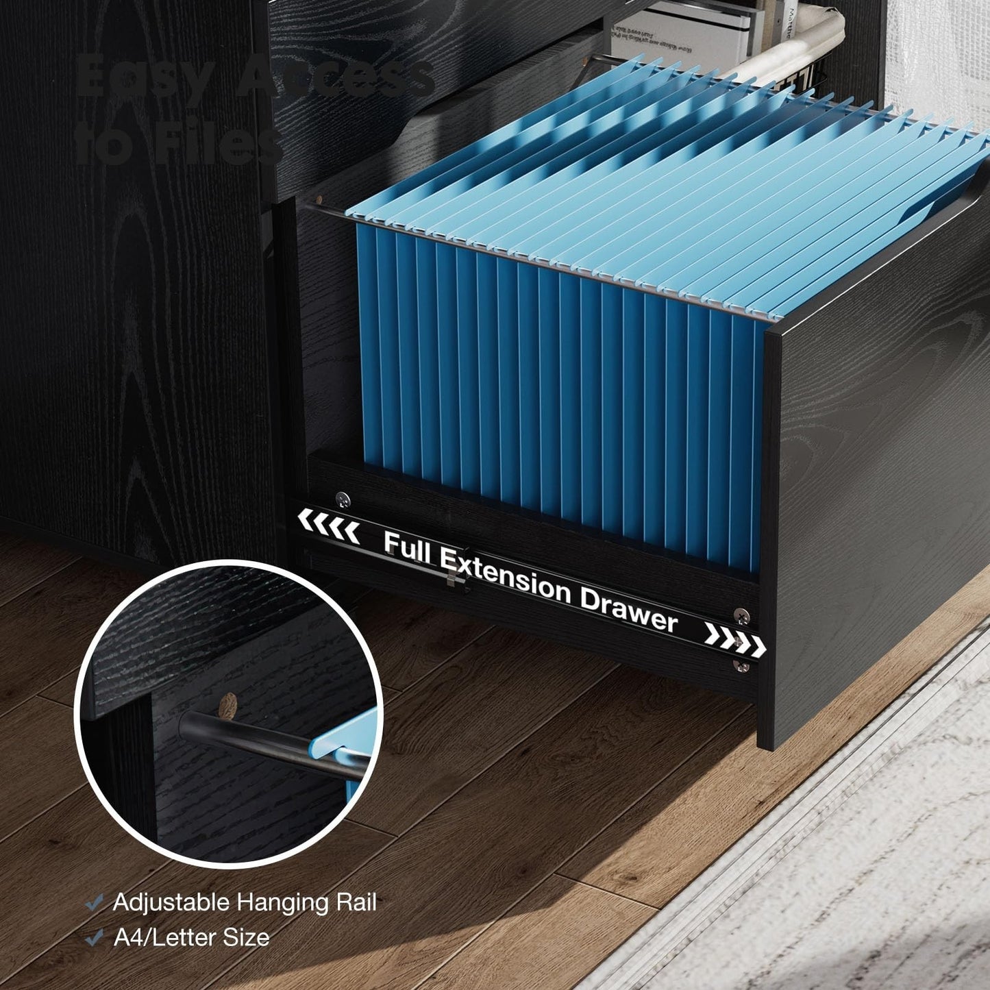 Wood File Cabinet with 3 Drawers, Rolling Printer Stand, Under Desk Storage Orga4