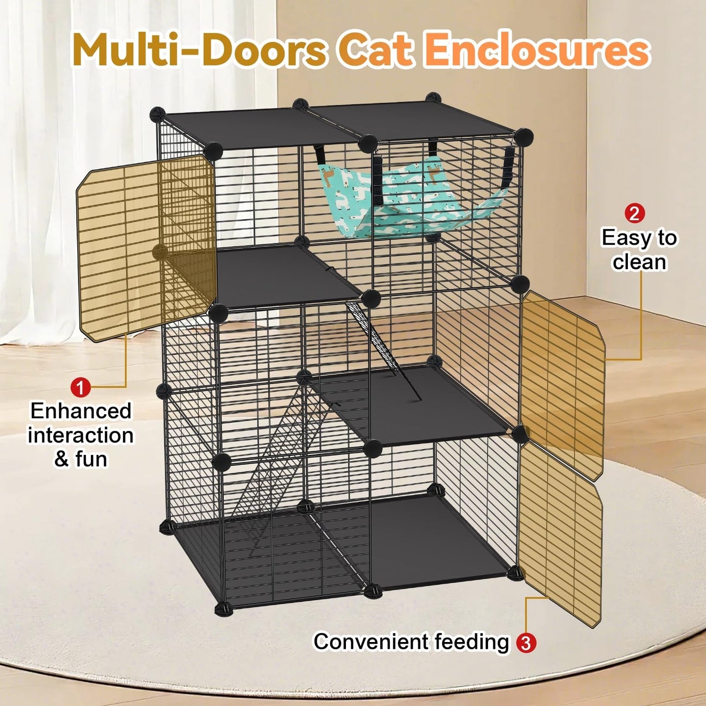 3 Tier Cat Cage Enclosure for Kittens, Indoor/Outdoor Playpen with Hammock, 24"x5
