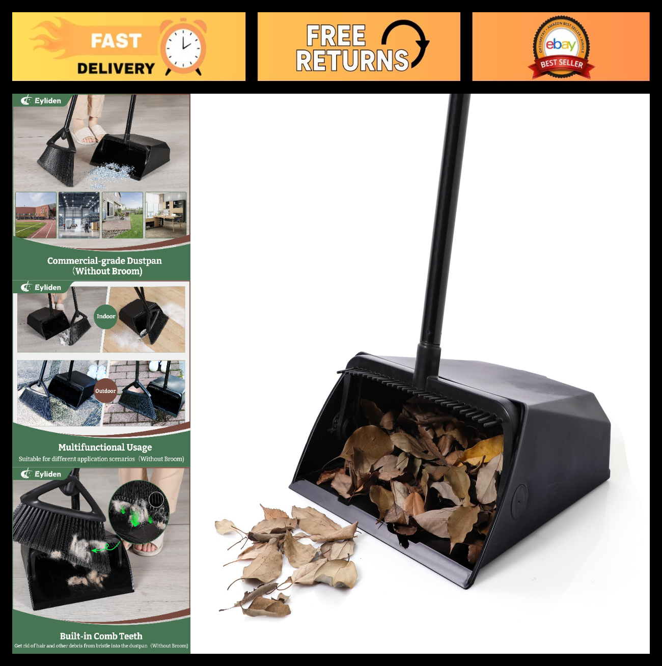 Large Heavy Duty Dustpan with Comb Teeth | Commercial Use for Home, Office, Gara0