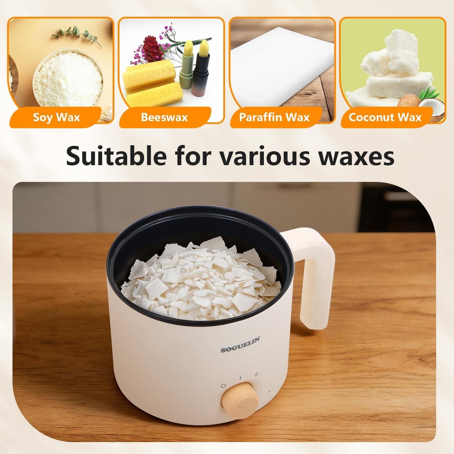Electric Candle Wax Melter 1.5L with Stirring Spoon & Thermometer - DIY Pot for3