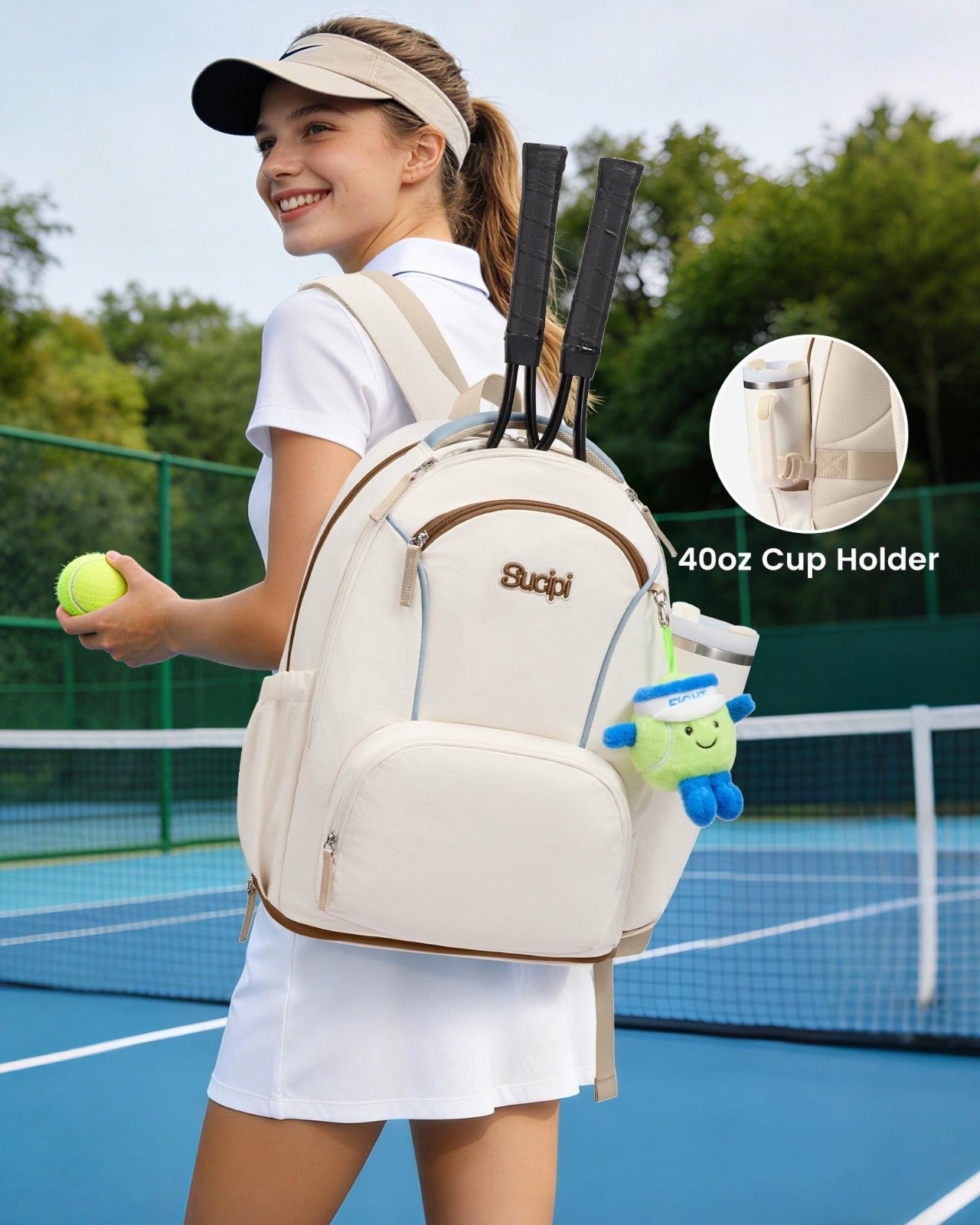 Tennis Backpack for Women - Holds 2 Rackets, Ventilated Shoe Compartment, Cup Ho2