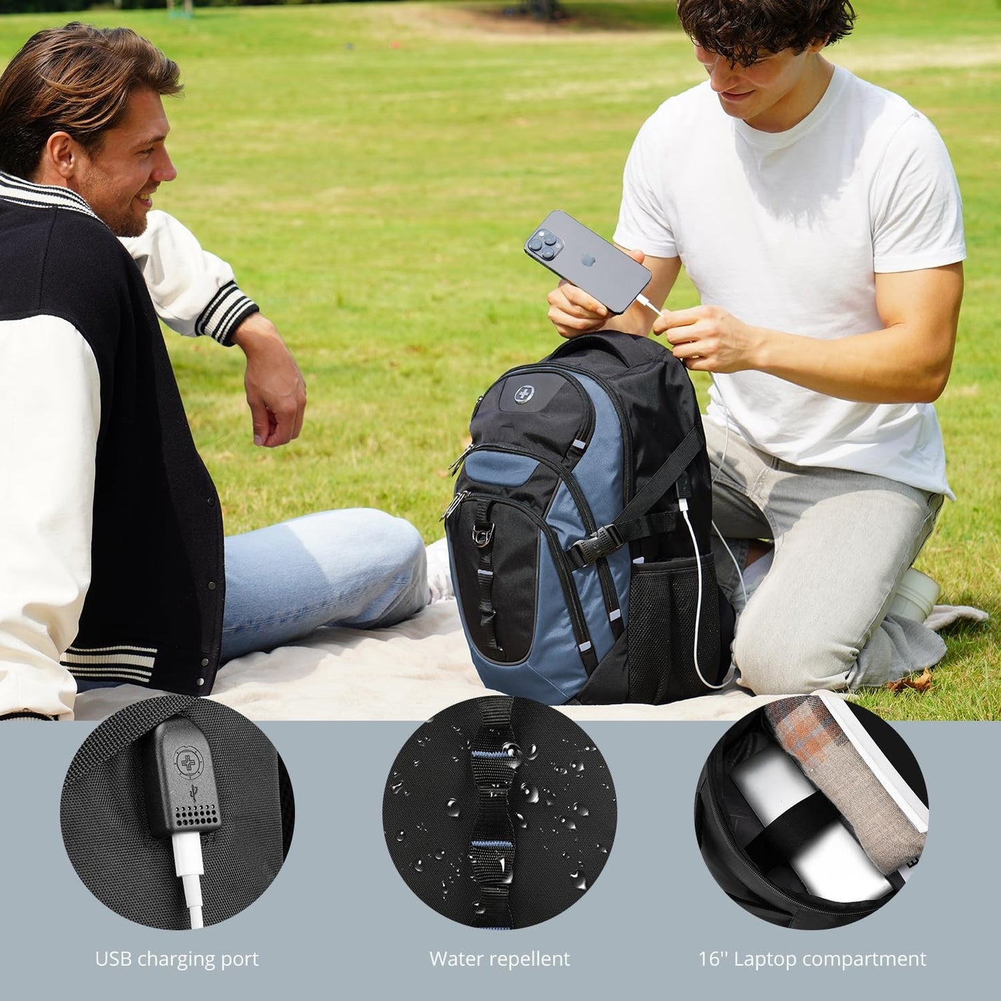 Stylish Travel Laptop Backpack with USB Charging, Fits 15.6" Computer, 31L, Haze4