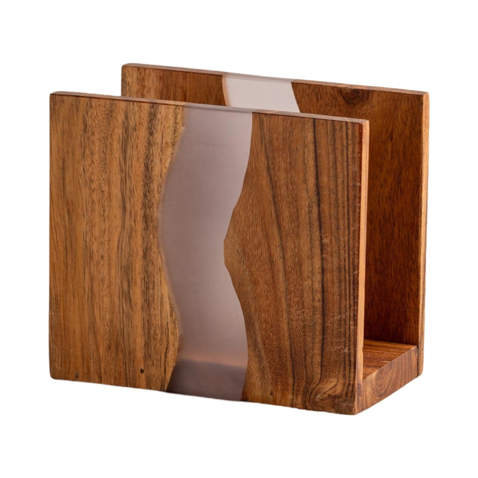 Rustic Acacia Wood & Epoxy Resin Napkin Holder - Farmhouse Kitchen Organizer 6x51