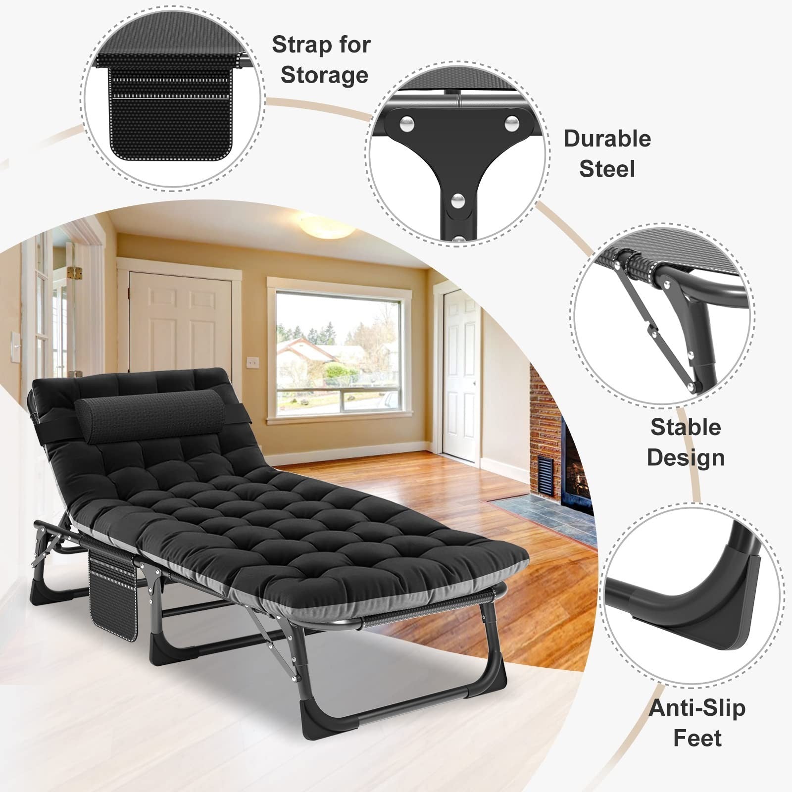 Extra Wide 28" Folding Camping Cot for Adults   Heavy Duty, 440 lbs Capacity, Qu5