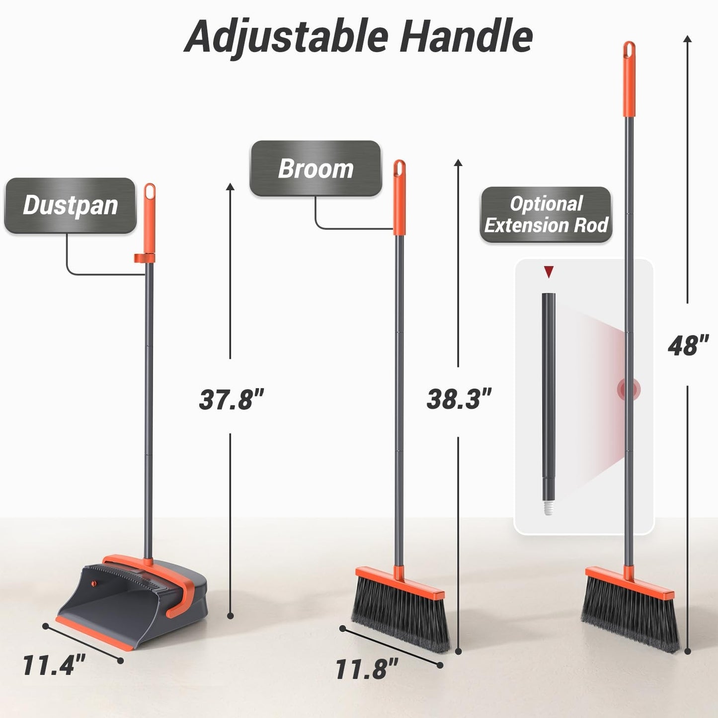 Self-Cleaning Broom & Dustpan Set for Pet Hair, Dust - Long Handle, Indoor/Outdo2