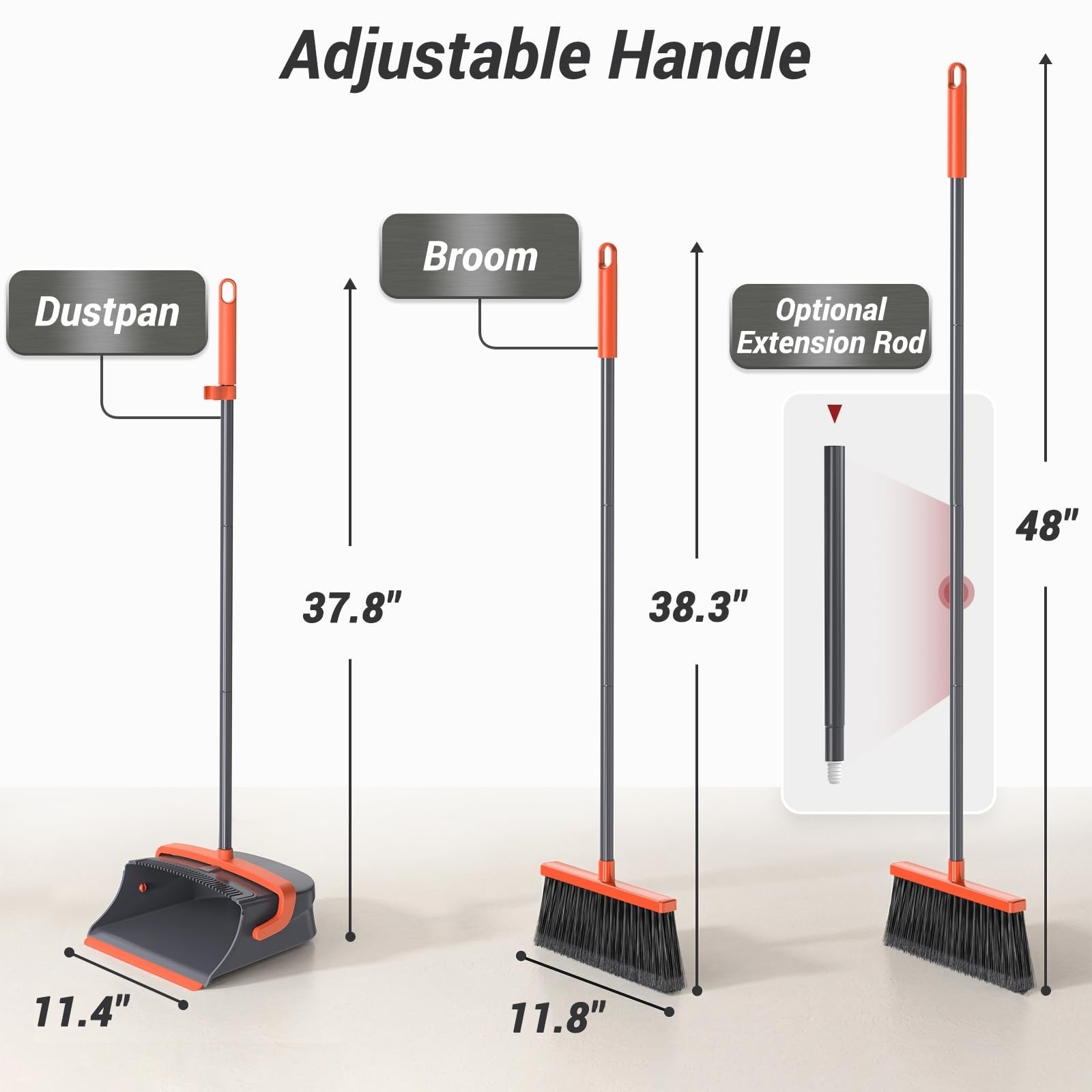 Self-Cleaning Broom & Dustpan Set for Pet Hair, Dust - Long Handle, Indoor/Outdo2
