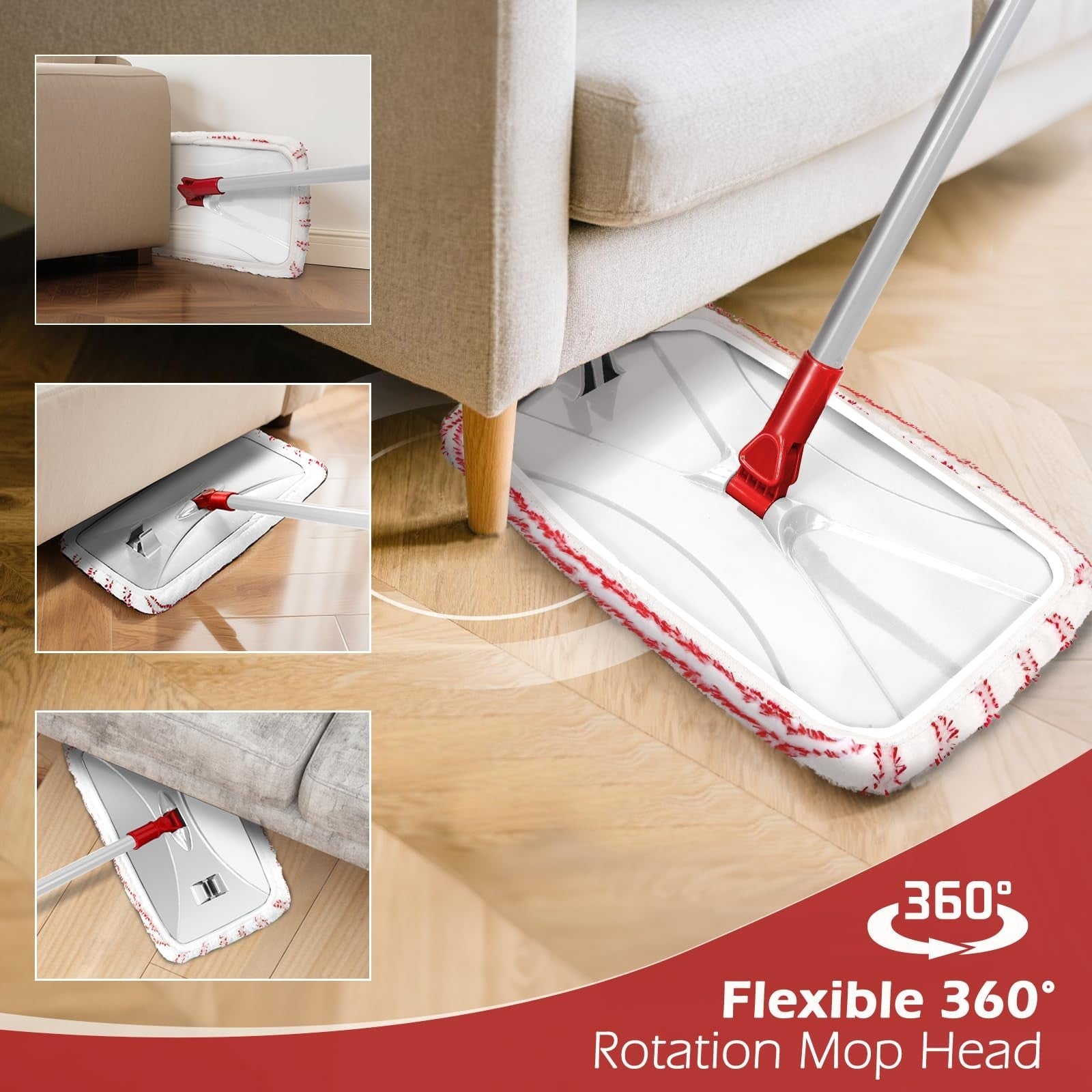 Extra Large Microfiber Flat Mop 16" with 5 Pads & Scraper for Wet/Dry Floor Clea7