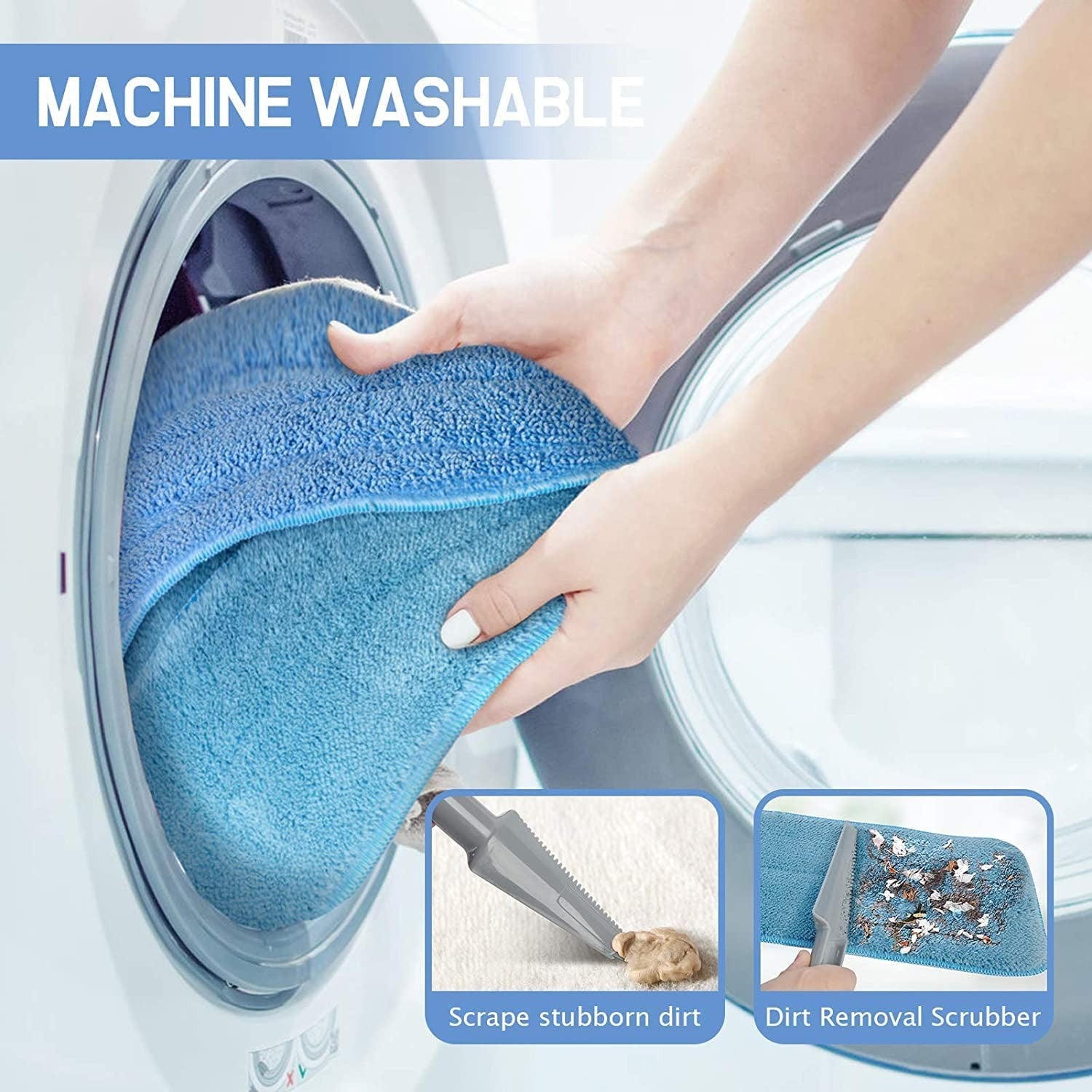 18" Microfiber Floor Mop with Stainless Steel Handle, 4 Washable Pads & Brush6