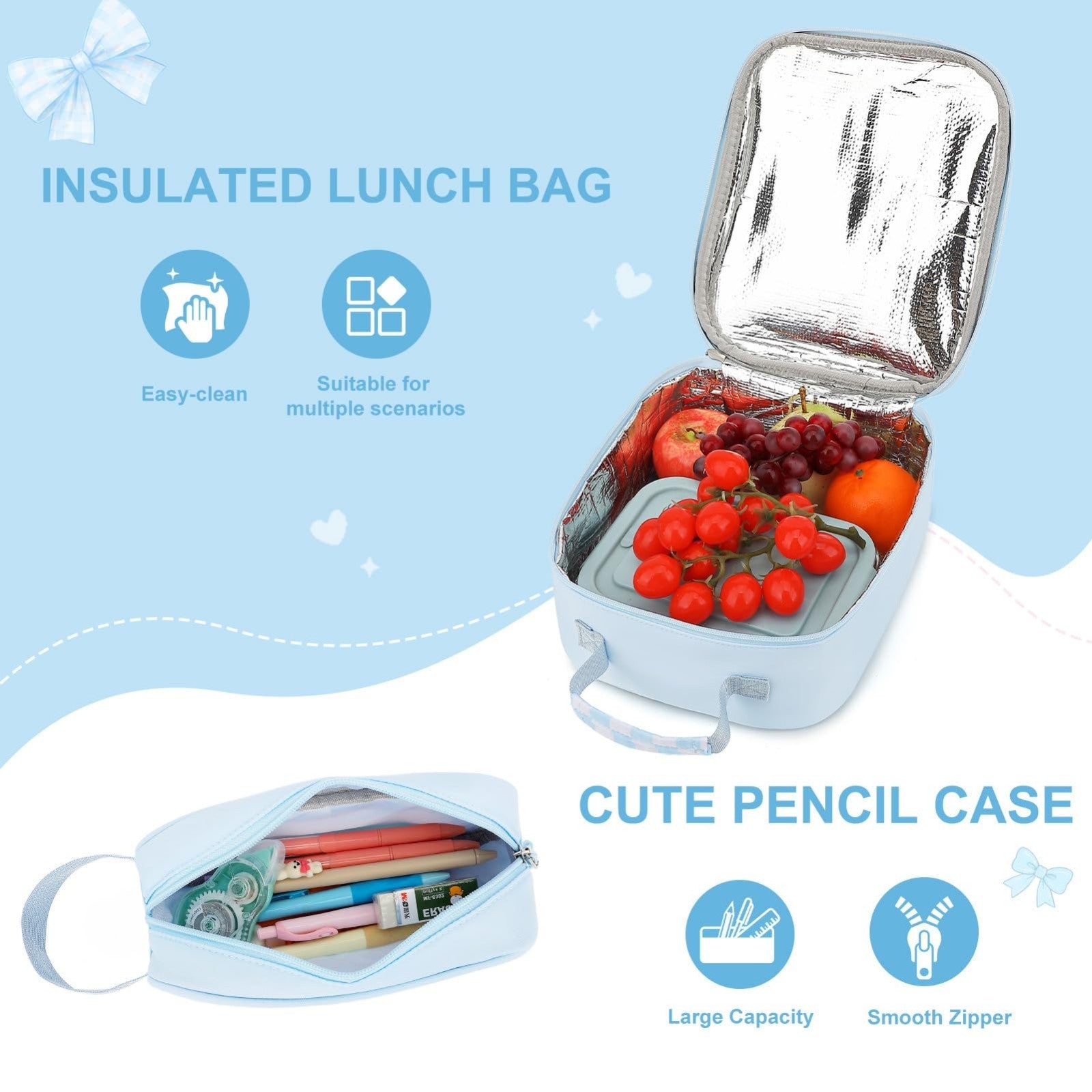 Girls Bow Backpack Set   3PCS with Lunch Bag & Pencil Case, Stylish School Bag6