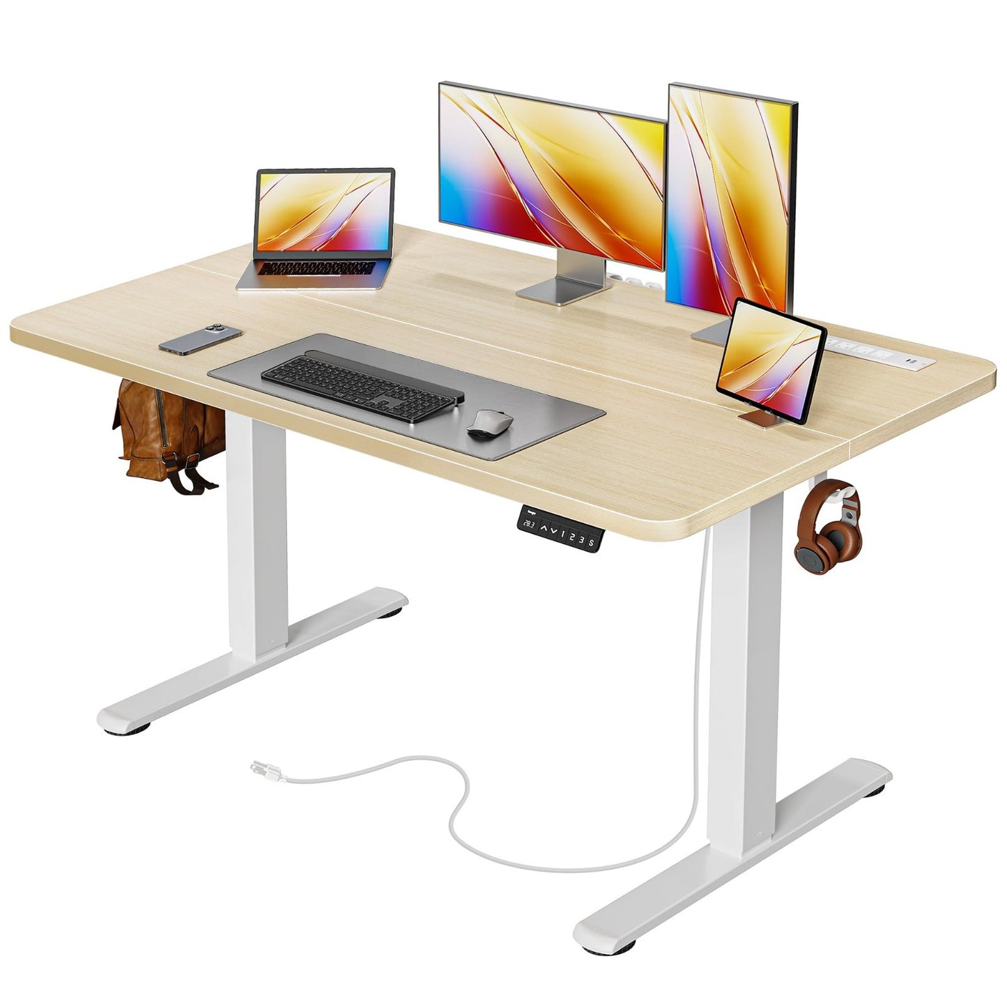Height Adjustable Electric Standing Desk with USB-C & Power Outlets, 47x24" Th1
