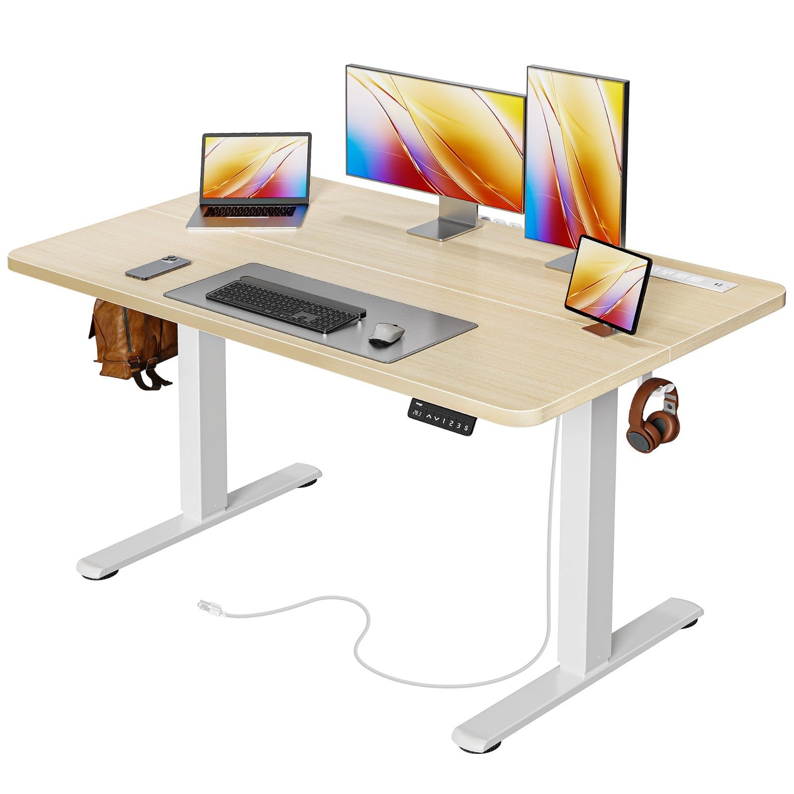 Height Adjustable Electric Standing Desk with USB-C & Power Outlets, 47x24" Th1