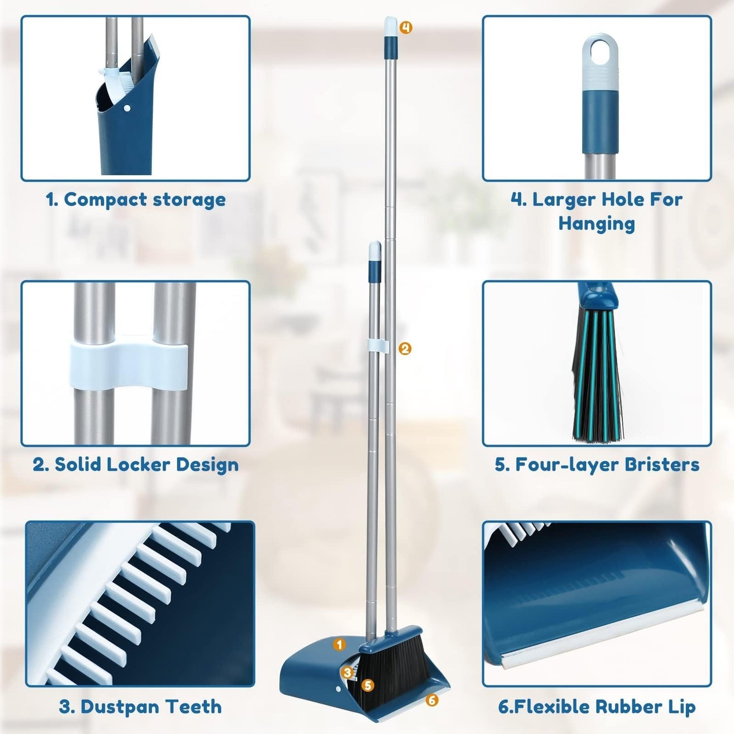 Extendable 52" Broom and Dustpan Set for Home Cleaning, Kitchen & Office Floors3
