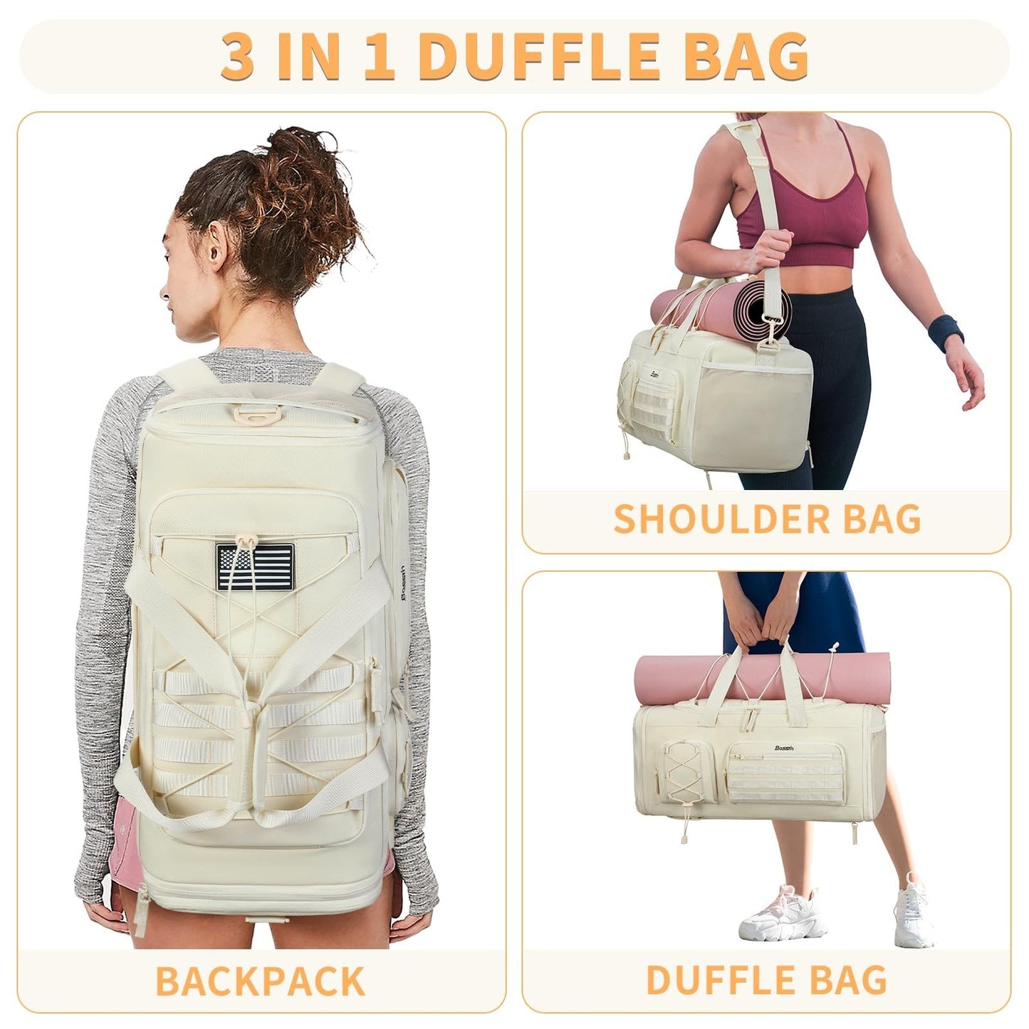 Expandable 45L 50L Gym Bag for Men & Women, Durable Sports Duffle, Travel Tote4