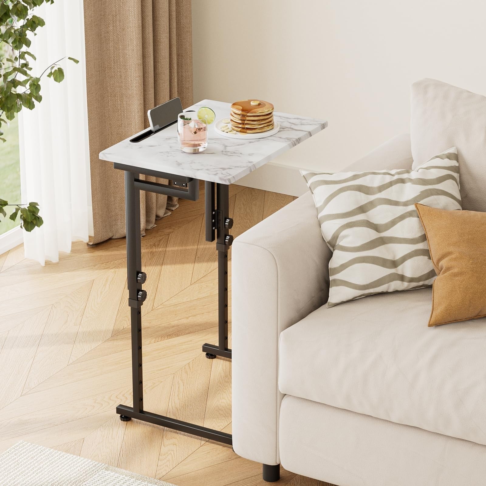 Folding C-Shaped TV Tray Table - Adjustable, Slide Under Couch, No Assembly, Mar2
